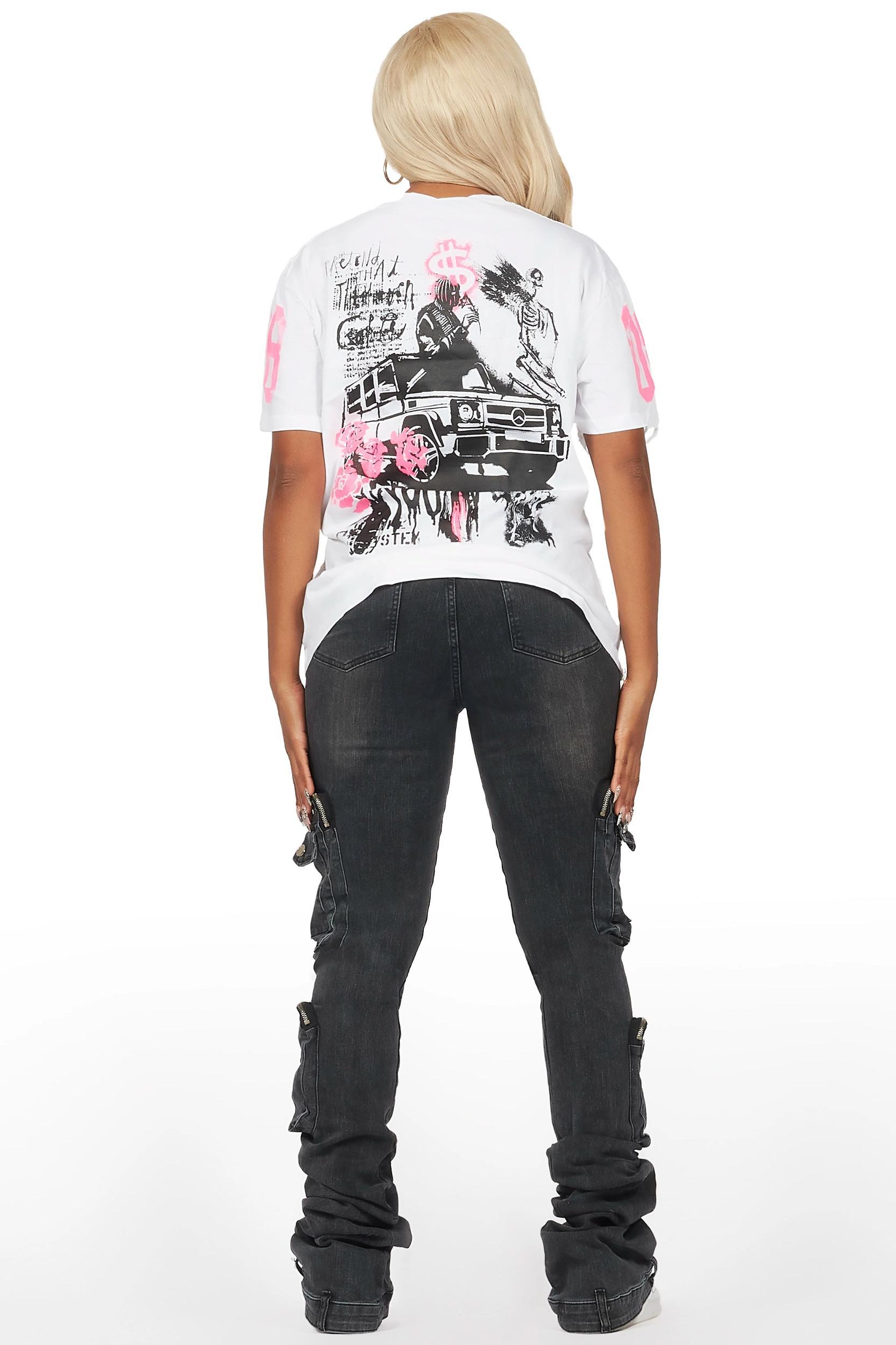 Shawneta White/Black Wash T-Shirt & Jean Female Product Image
