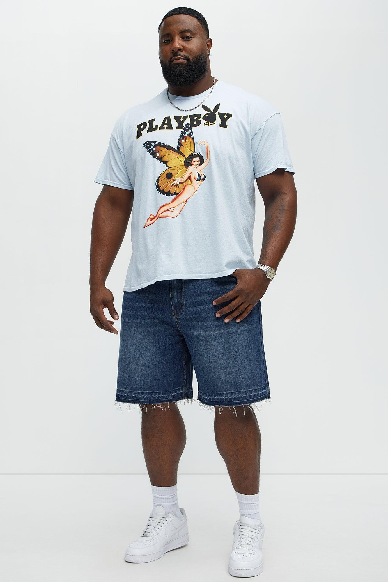 Playboy Butterfly Pinup Short Sleeve Tee - Light Blue Male Product Image