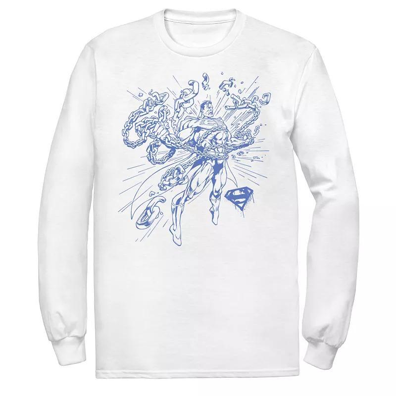 Men's DC Comics Superman Break Chains Outlined Comic Poster Tee, Size: Medium, White Product Image