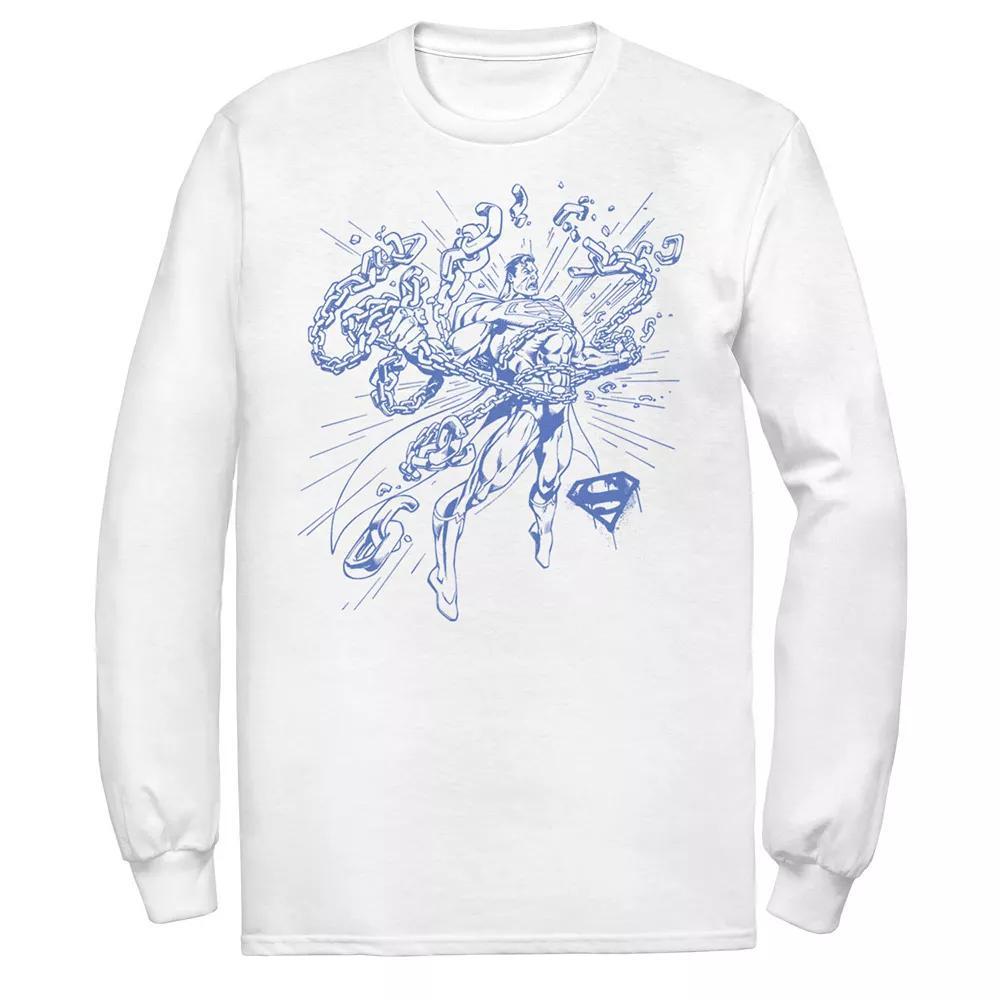 Men's DC Comics Superman Break Chains Outlined Comic Poster Tee, Size: Medium, White Product Image