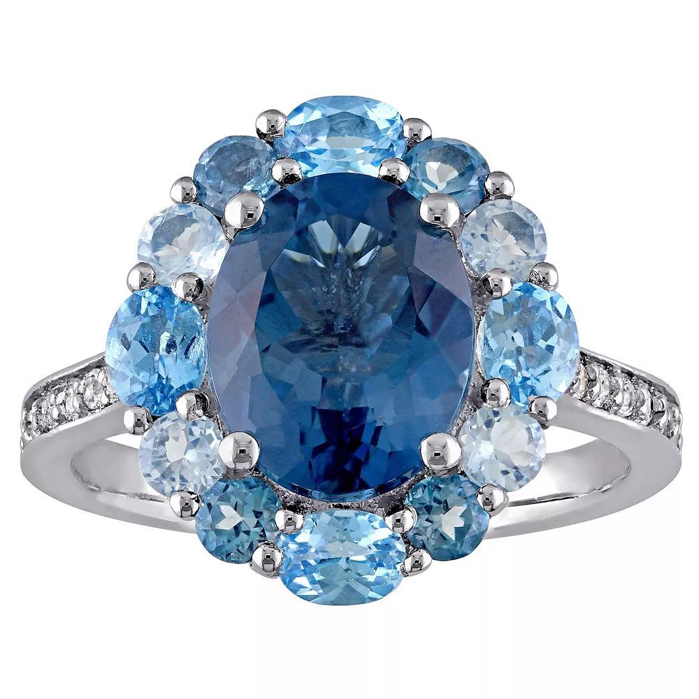 Stella Grace Sterling Silver London, Swiss, & Sky Blue Topaz Halo Ring, Women's, Size: 4.50 Product Image