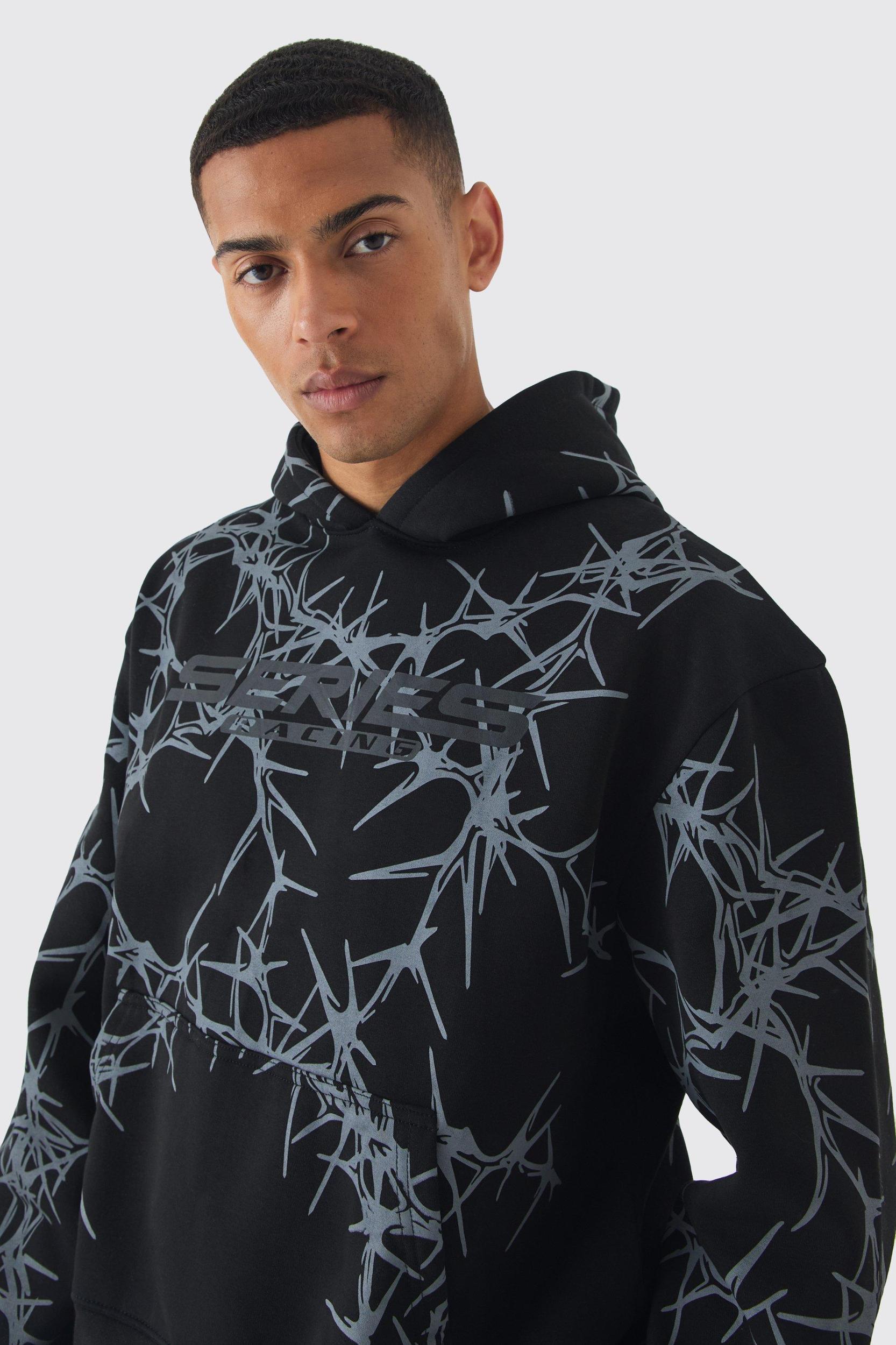 Oversized Boxy Tonal All Over Print Hoodie | boohooMAN USA Product Image