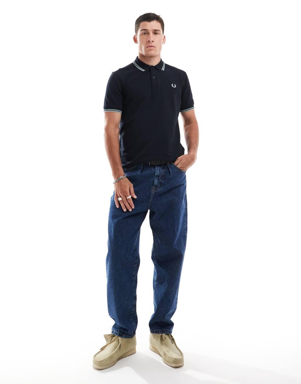 Fred Perry twin tipped polo shirt in black Product Image