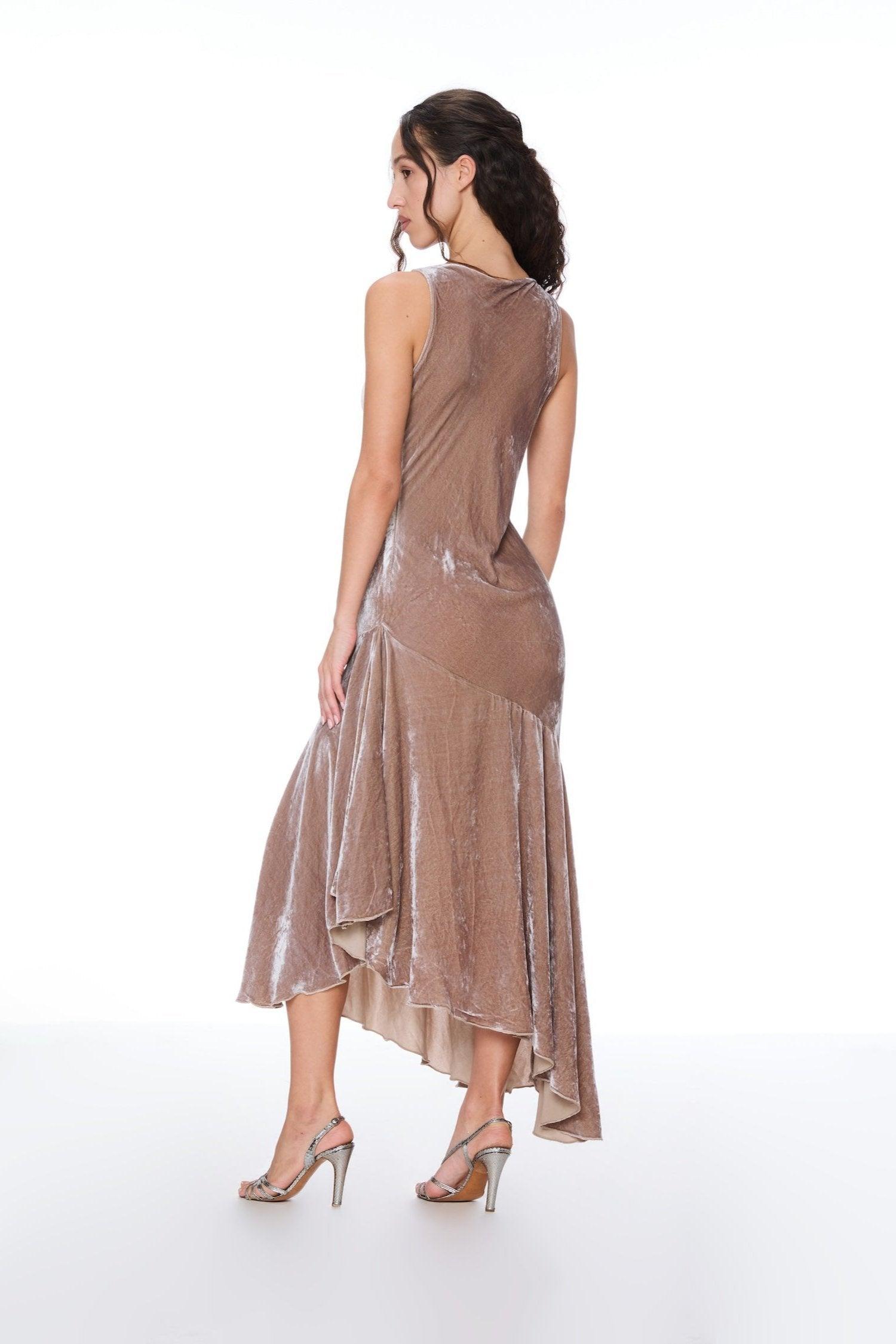 BLUSH DRAPED VELVET MAXI DRESS Product Image