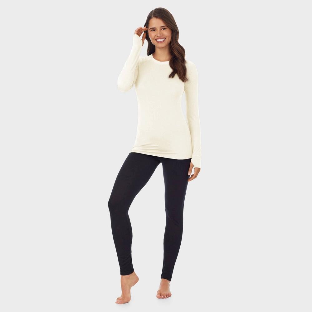 Warm Essentials by Cuddl Duds Womens Active Long Sleeve Crewneck Top - Ivory Product Image
