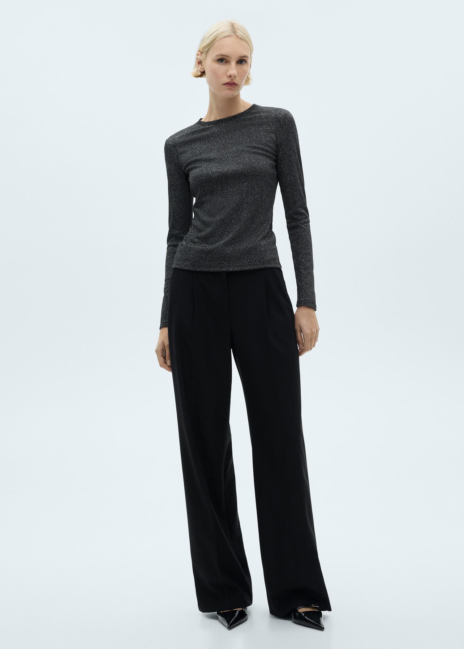 Lurex knitted t-shirt - Women | MANGO USA Product Image