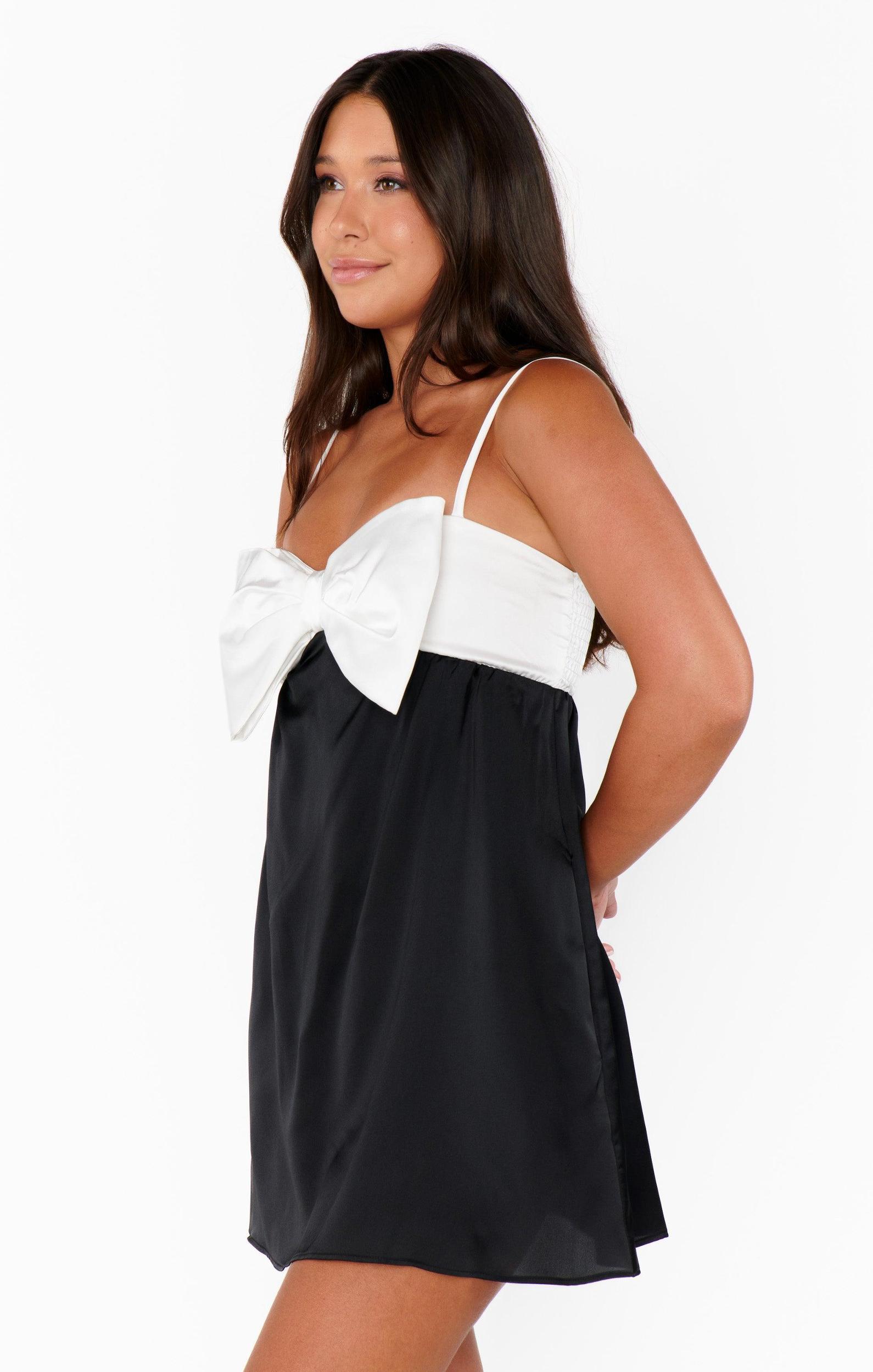 Best Bow Dress ~ Colorblock Black Luxe Satin Product Image