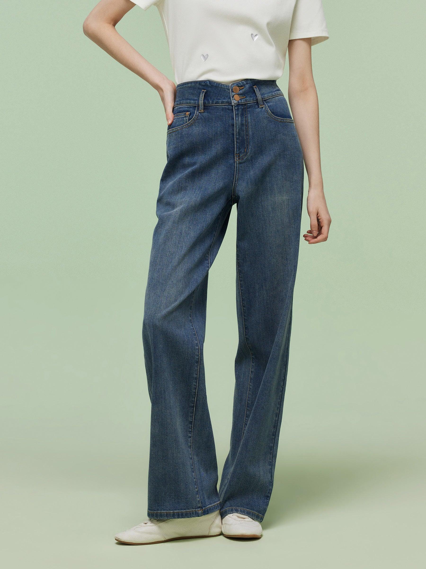 Denim Women High-Waisted Straight Leg Jeans Product Image