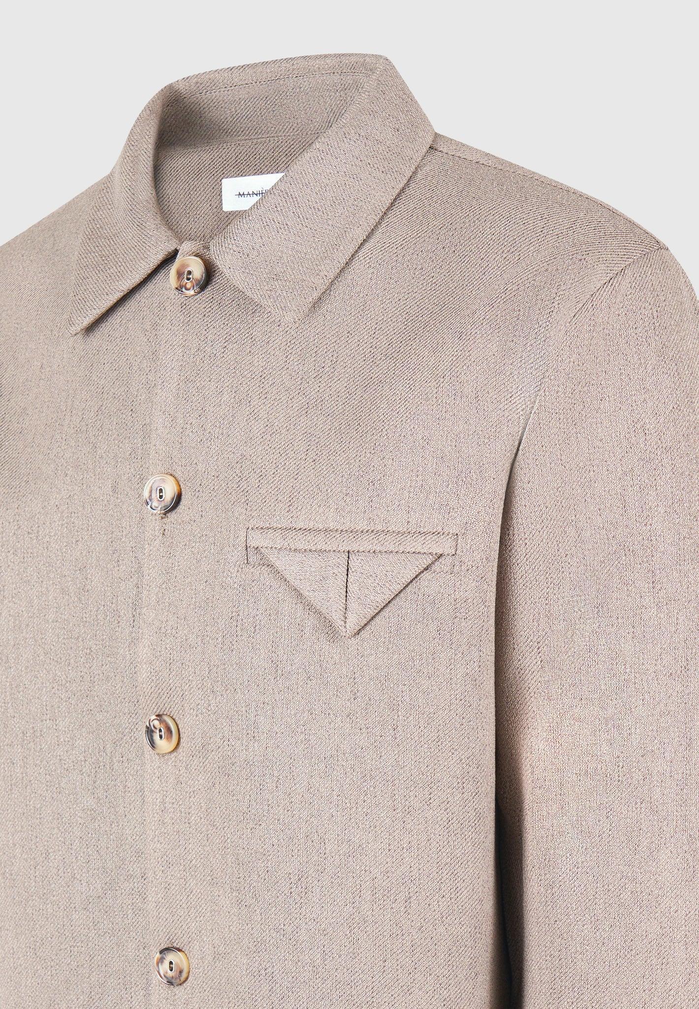 Textured Tailored Long Sleeve Overshirt - Taupe Male Product Image
