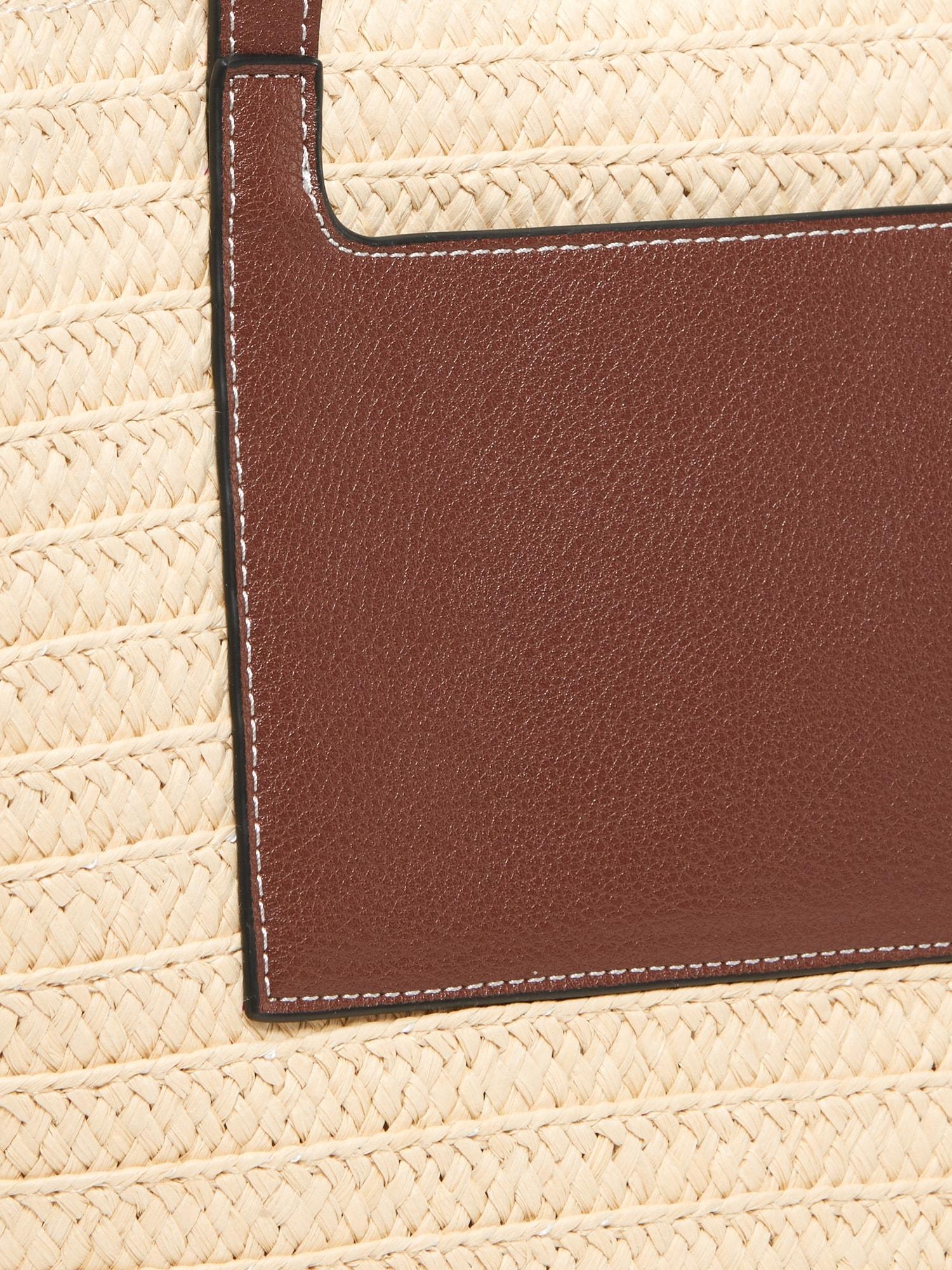Faux-Leather Drawstring Straw Tote Product Image