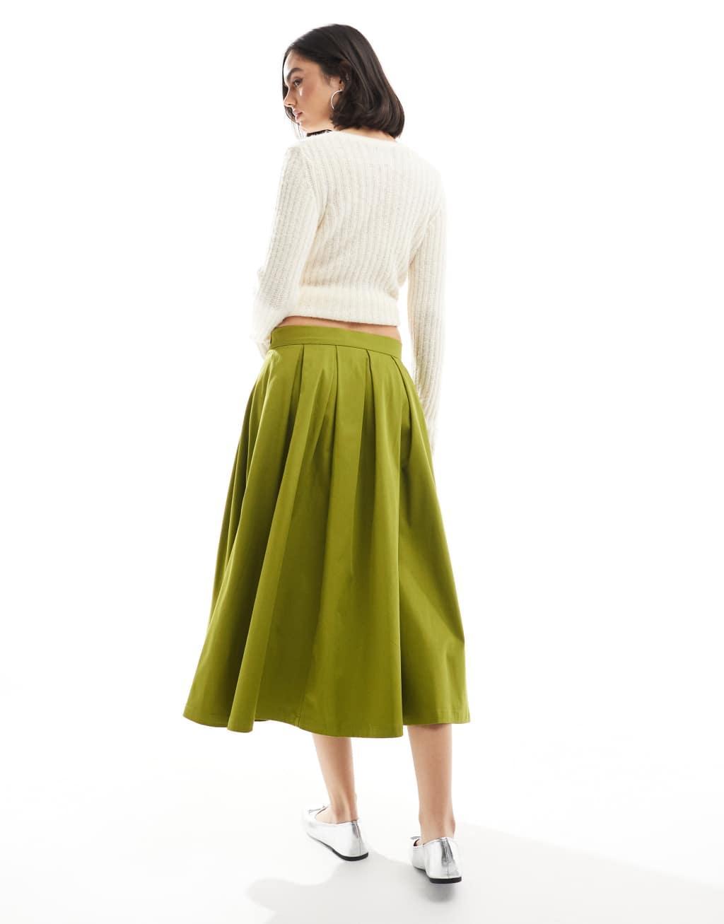 ASOS DESIGN box pleat cotton volume midi skirt Product Image