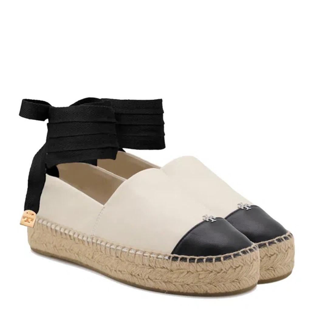TORY BURCH White Espadrilles With Metallic Logo On The Front And Ankle Strap In Leather Woman Product Image