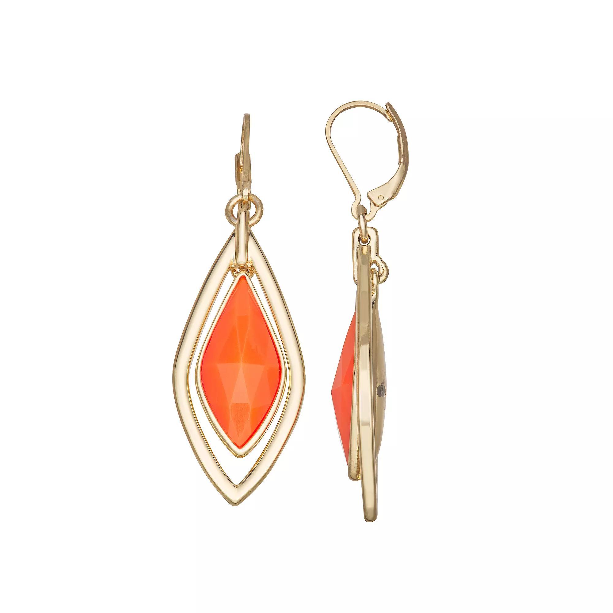 Napier Gold Tone Tangerine Stone Orbital Leverback Earrings, Women's, Orange Product Image