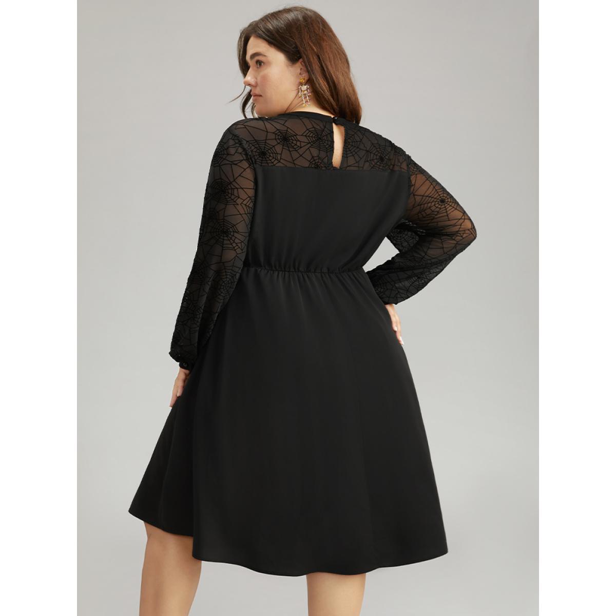 Plus Size Anti-Wrinkle Halloween Keyhole Mesh Pocket Dress Black Women Elegant See through Round Neck Long Sleeve Curvy Knee Dress BloomChic 18-20/2X Product Image