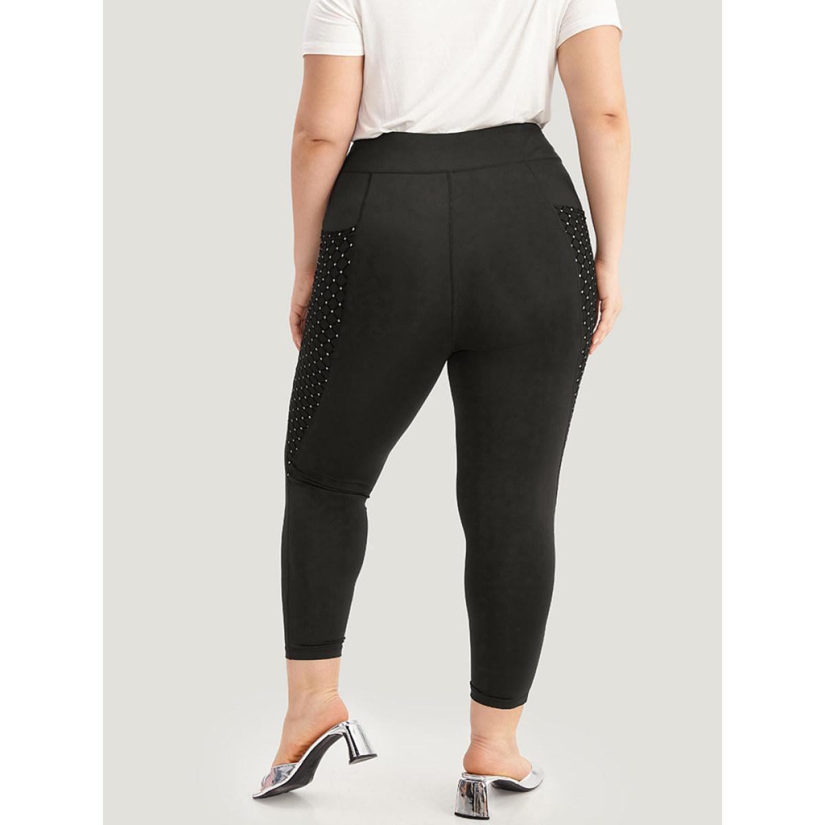 Plus Size Patchwork Glitter Pocket Leggings Women Black Elegant High stretch Skinny High Rise Dailywear Leggings BloomChic 10/M Product Image
