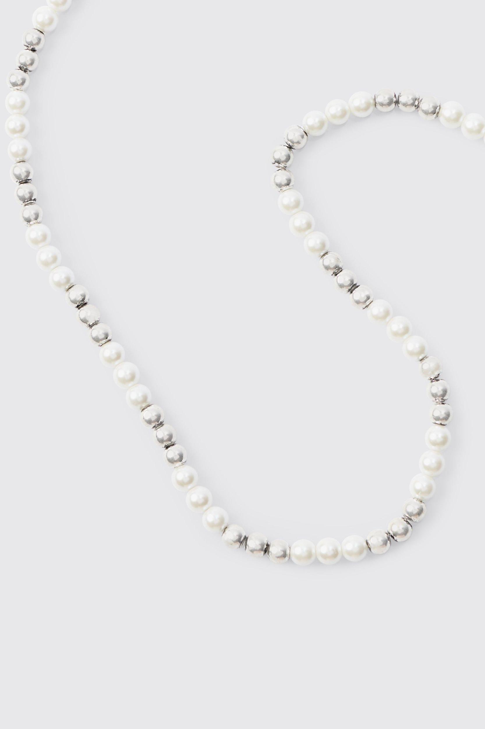 Metal Bead And Pearl Necklace | boohooMAN USA Product Image