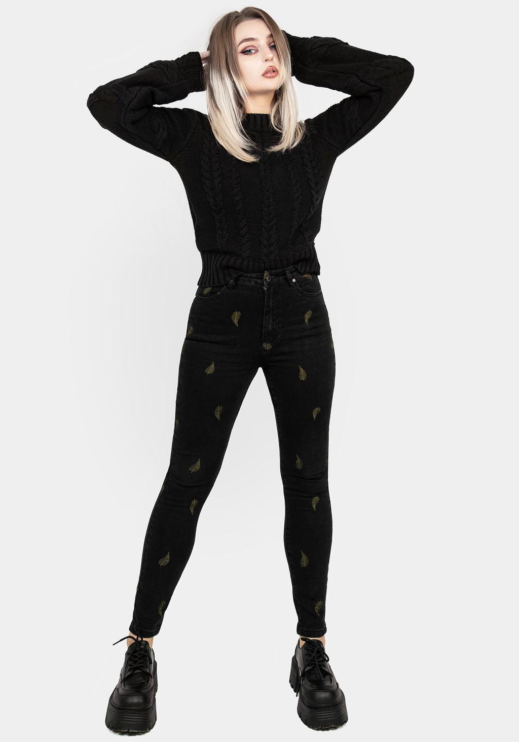 Osmunda Fern Embroidered Denim Skinny Jeans Product Image