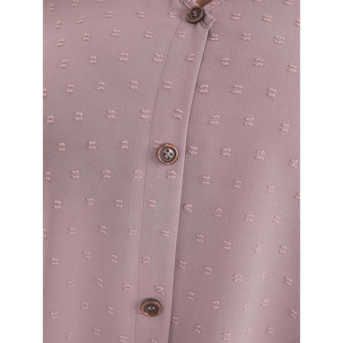 Plus Size Mauve Polka Dot V Neck Button Detail Cuffed Sleeve Blouse Women Office Elbow-length sleeve V-neck Work Blouses BloomChic 22-24/3X Product Image