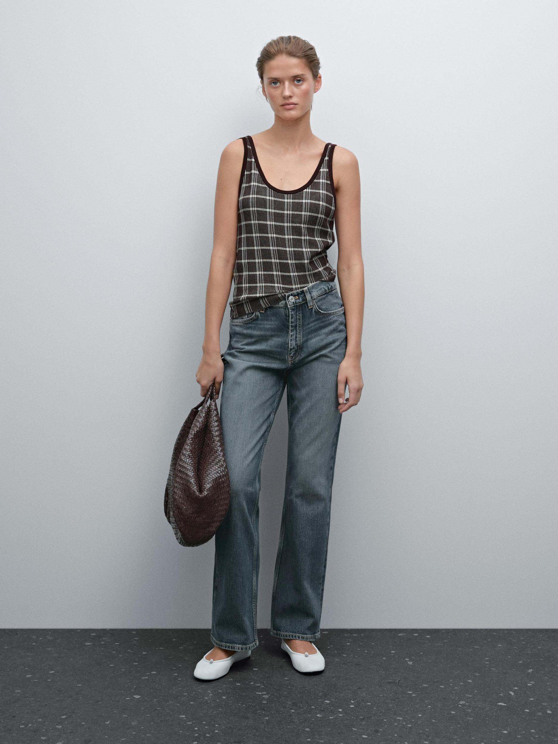 100% cotton check knit top Product Image