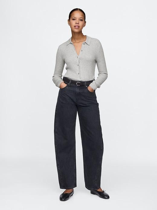 CashSoft Rib Polo Cardigan Product Image