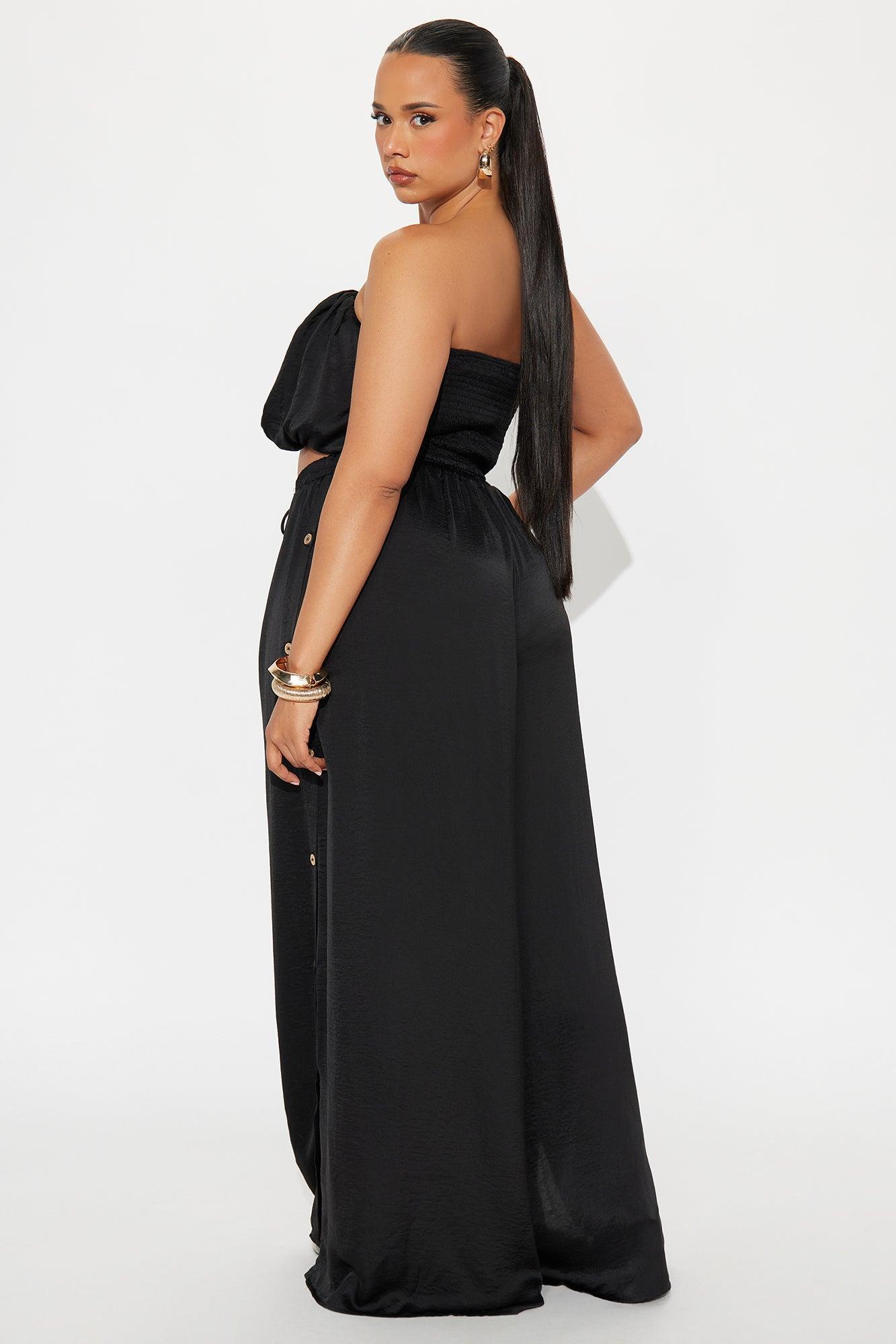 Eloise Satin Tube Top And Wide Leg Pant Set - Black Product Image