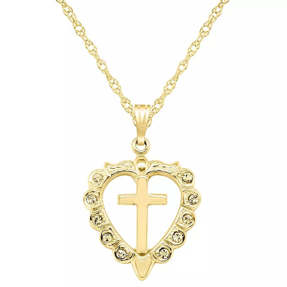 14k Gold Over Silver Heart Cross Pendant, Women's, Size: 18", 14k Gold Plated Product Image