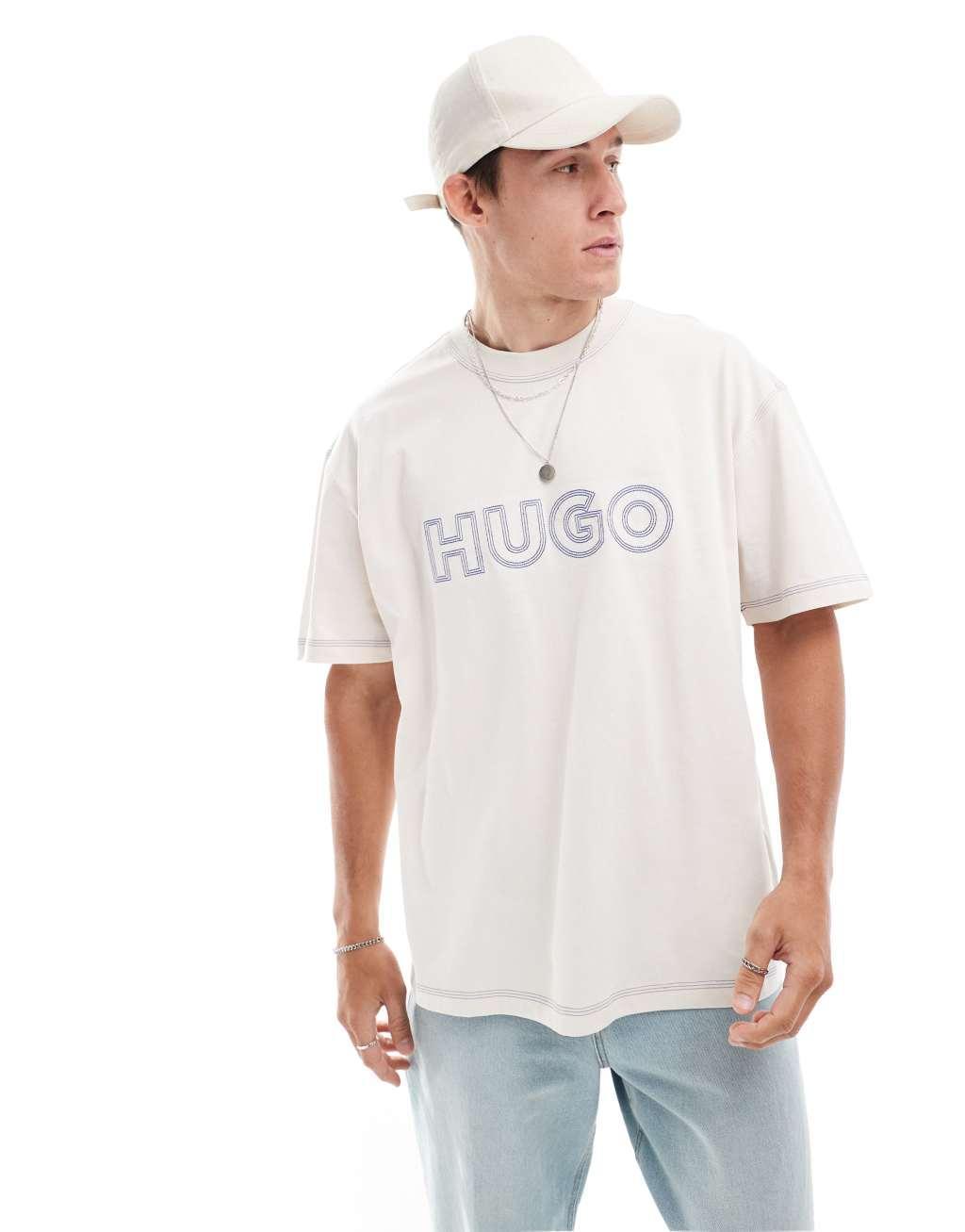 HUGO Blue nitlogo oversized t-shirt in white Product Image