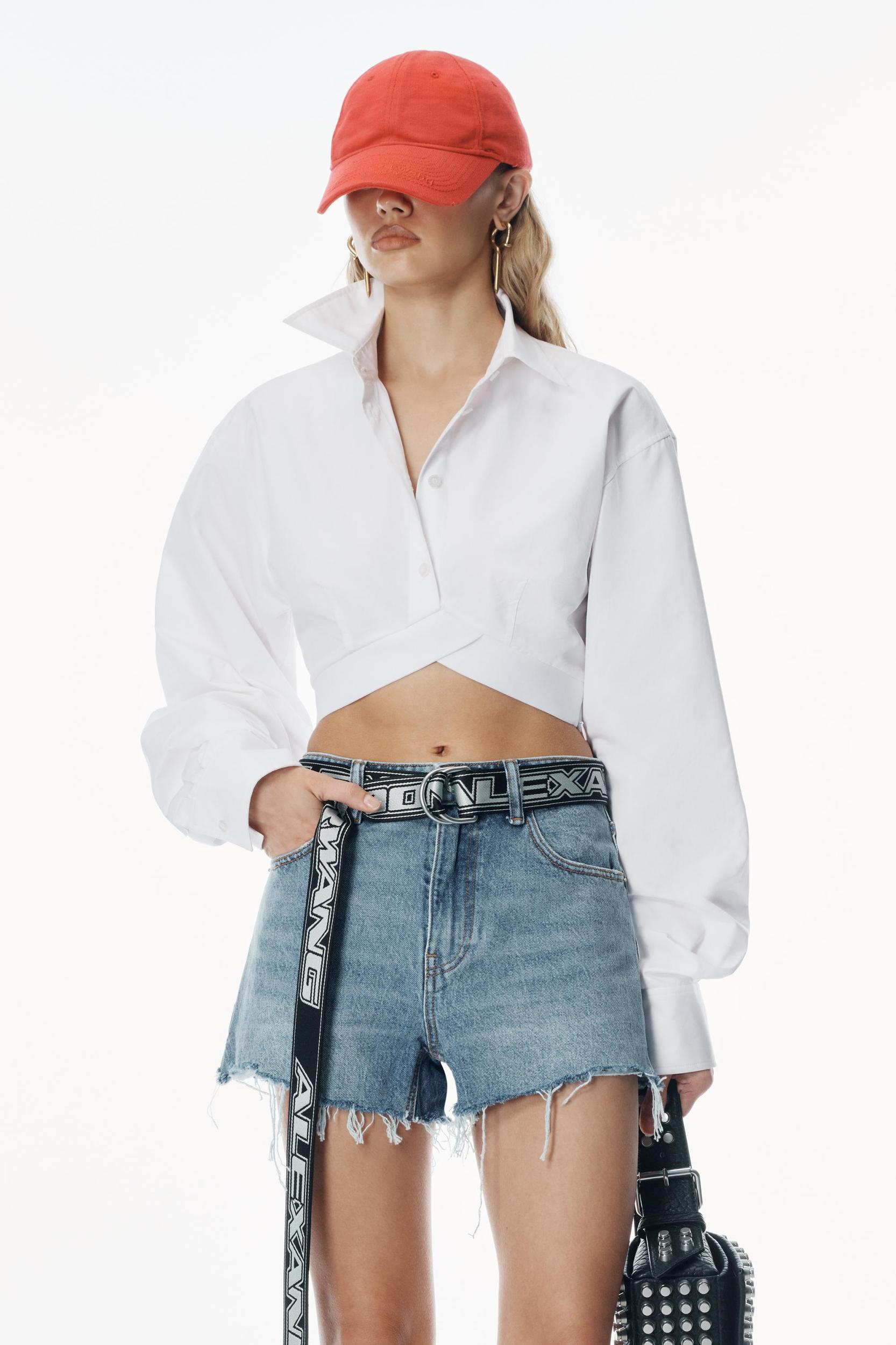 Cropped Shirt In Organic Cotton With Logo Elastic Product Image