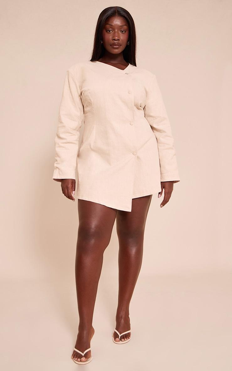 Plus Natural Premium Linen Cinched Waist Cocoon Sleeve Mini Dress Product Image
