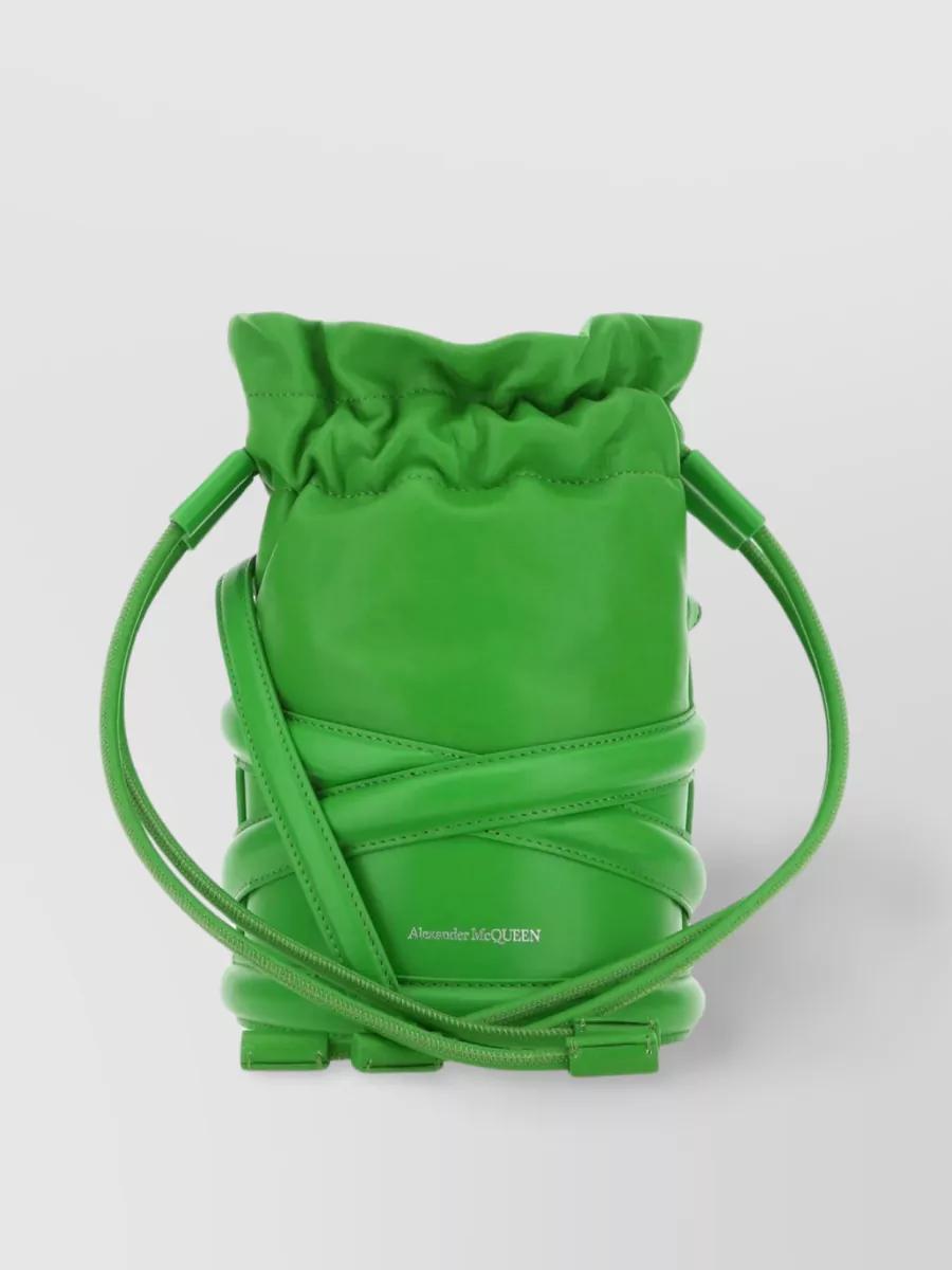 ALEXANDER MCQUEEN Ruched Leather Bucket Bag In Green Product Image