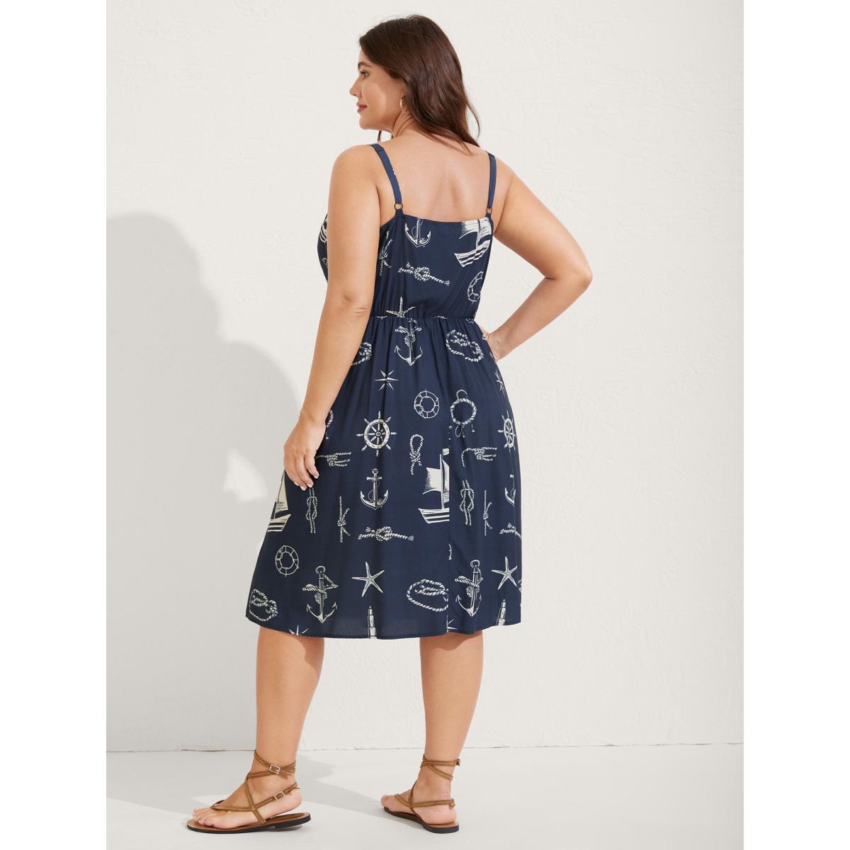 Plus Size Sea Elements Adjustable Strap Midi Dress DarkBlue Women Non Sleeveless Curvy BloomChic 28/5X Product Image