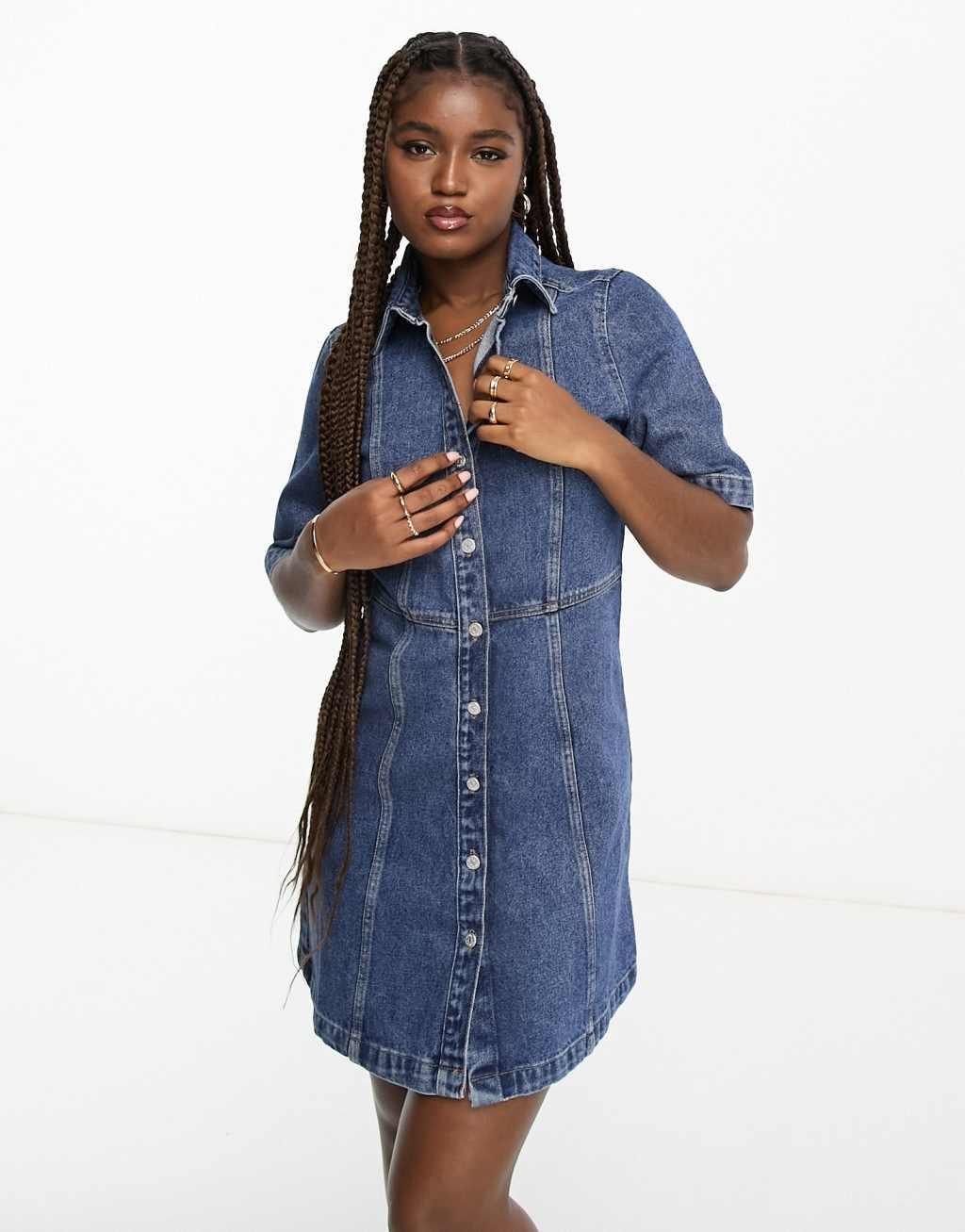 Monki denim mini shirt dress Product Image