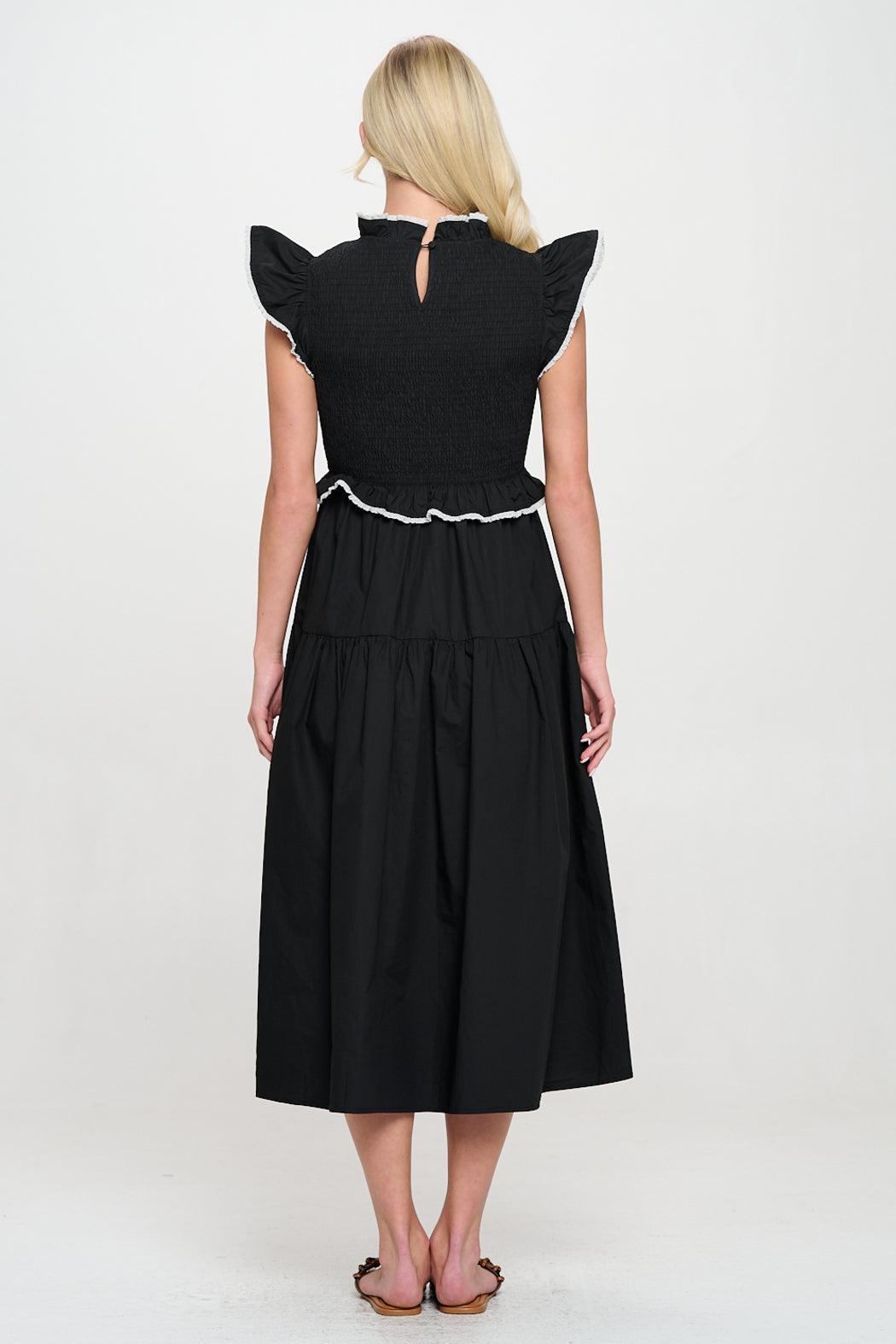 Black Poplin Crochet Trim Dress Product Image