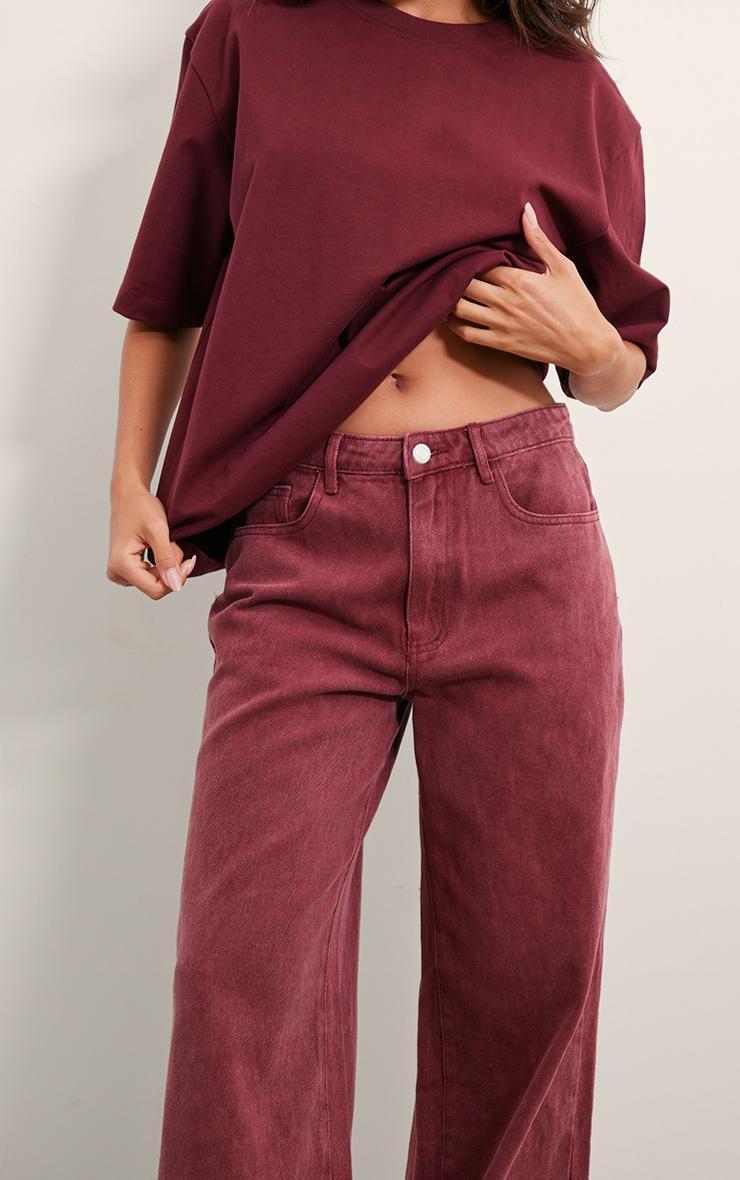 Washed Burgundy Wide Leg Jeans Product Image