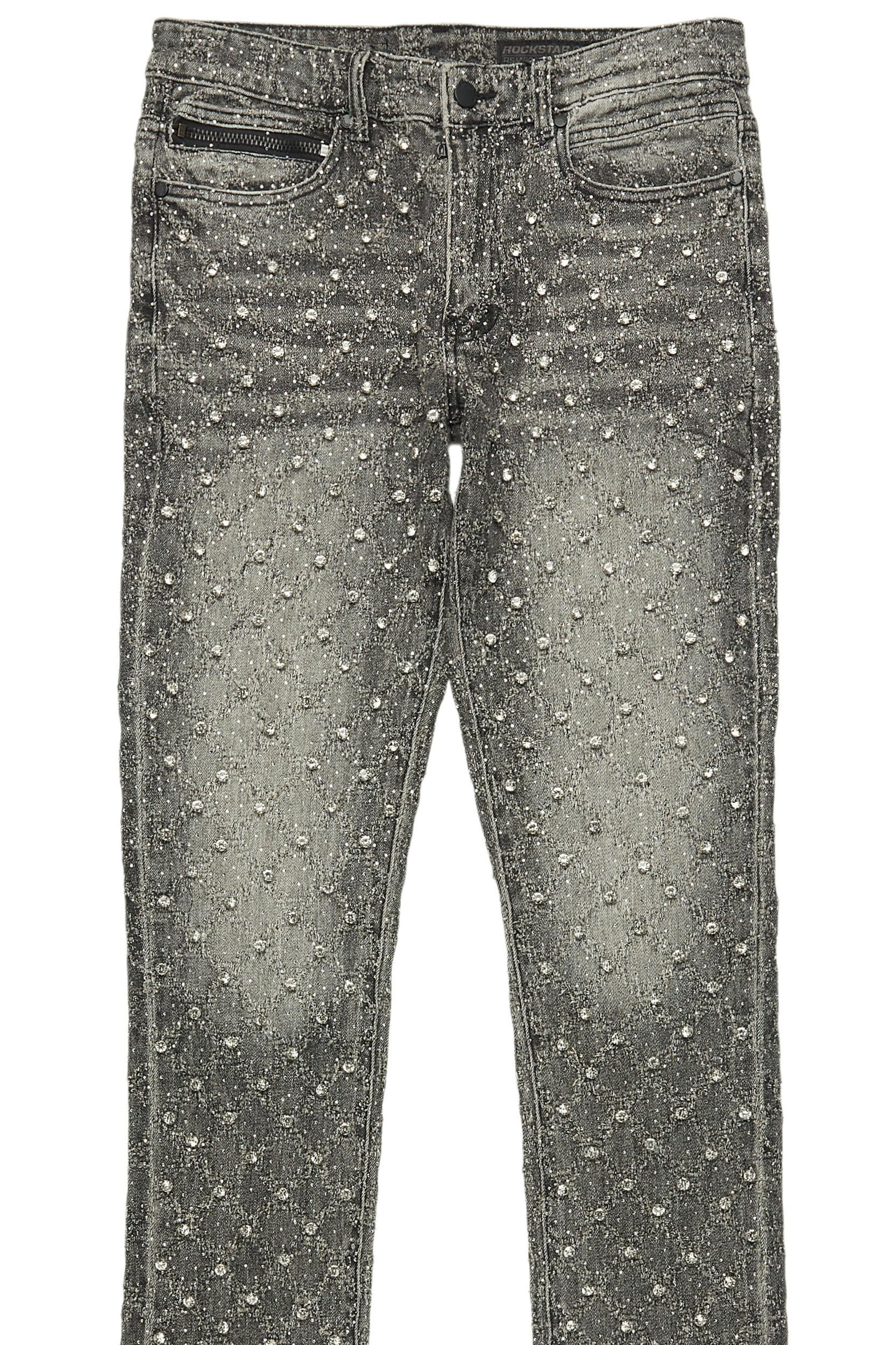 Glit Grey Rhinestone Stacked Flare Jean Male Product Image