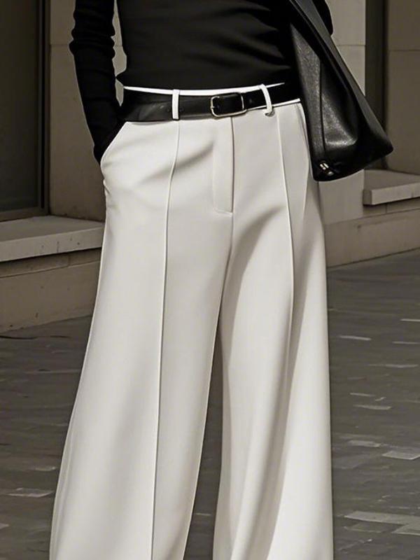 Loose Wide Leg No Belt Solid Color Zipper Casual Pants Bottoms Trousers Product Image