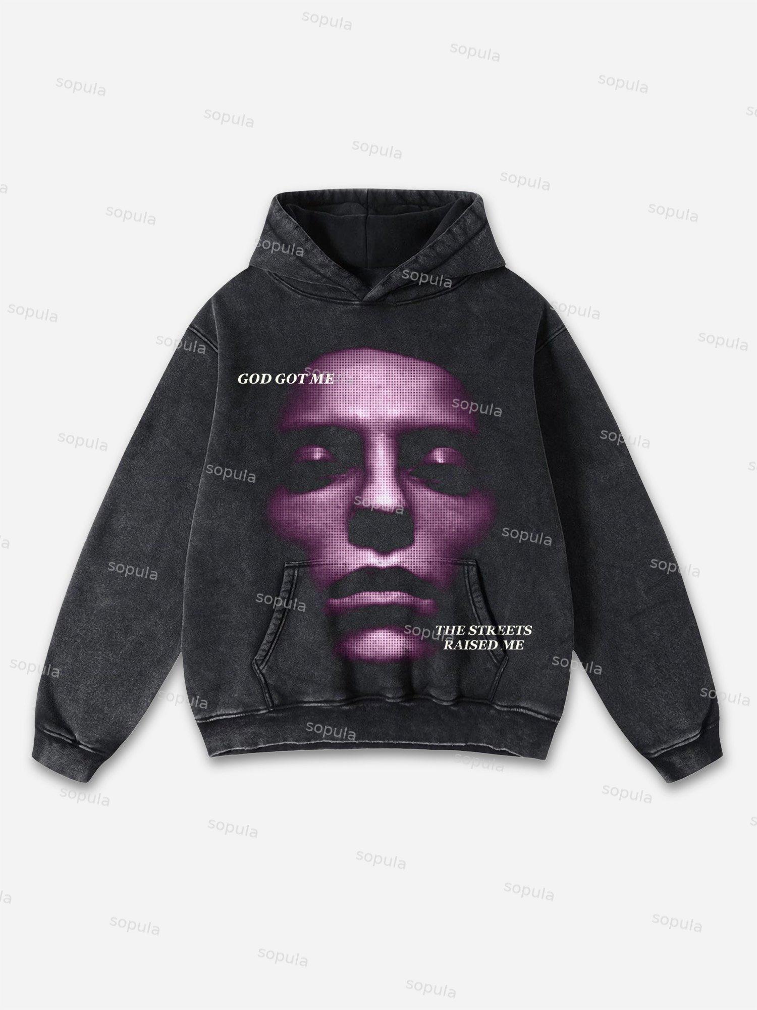Blurred Network Portrait Graphic Washed Hoodie Product Image
