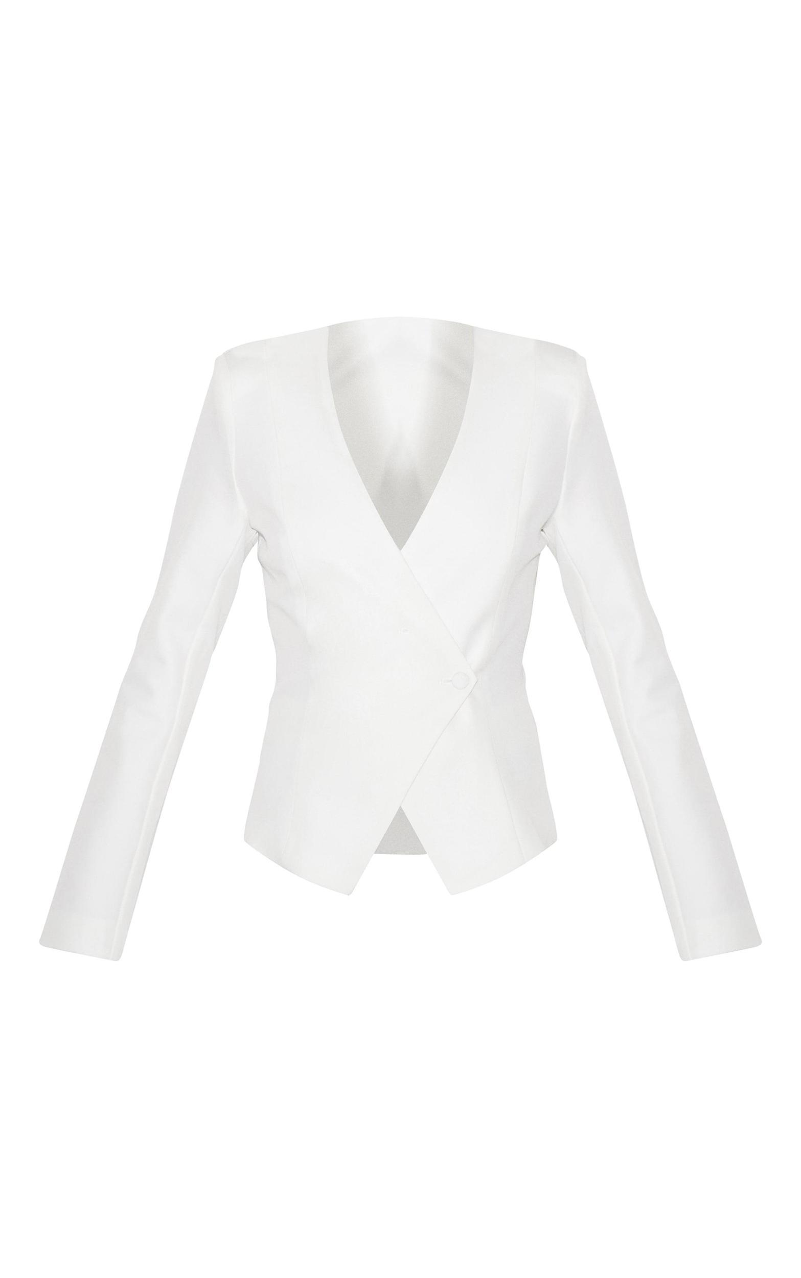  Cream Tailored Cinched Woven Asymmetric Blazer Product Image