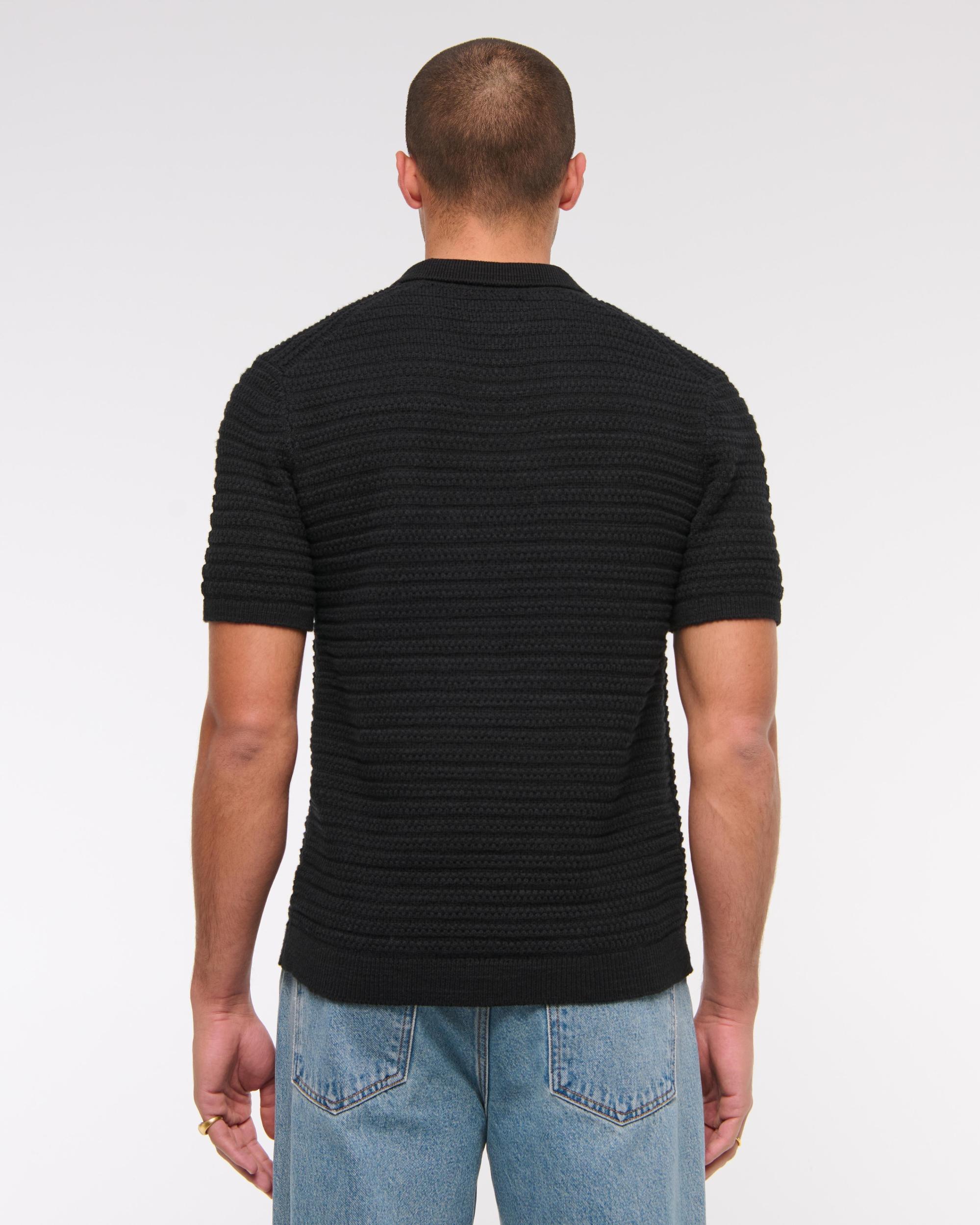 Textural Striped Johnny Collar Sweater Polo Product Image