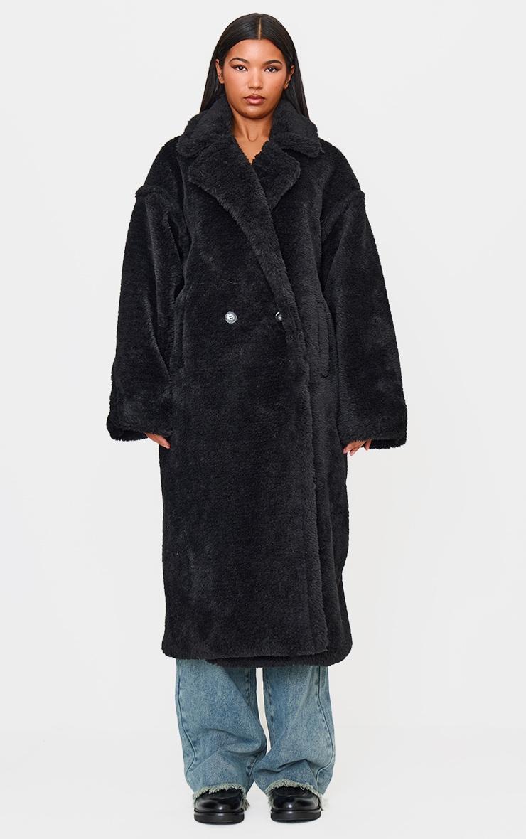Black Plush Teddy Maxi Coat Product Image