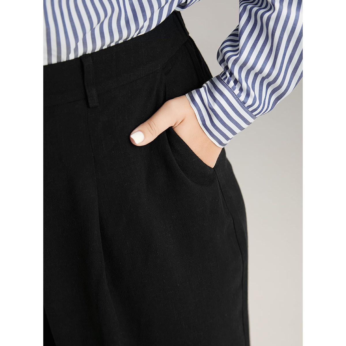 Plus Size Plain Pocket Straight Leg Pants Women Black Office Straight Leg High Rise Work Pants BloomChic 14-16/1X Product Image