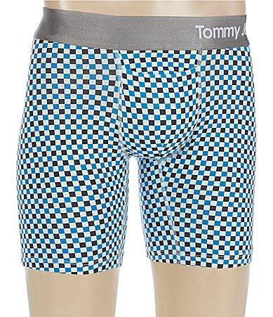 Tommy John Cool Cotton Mid-Length Boxer Brief 6 (Fair Aqua Checkmate) Men's Underwear Product Image