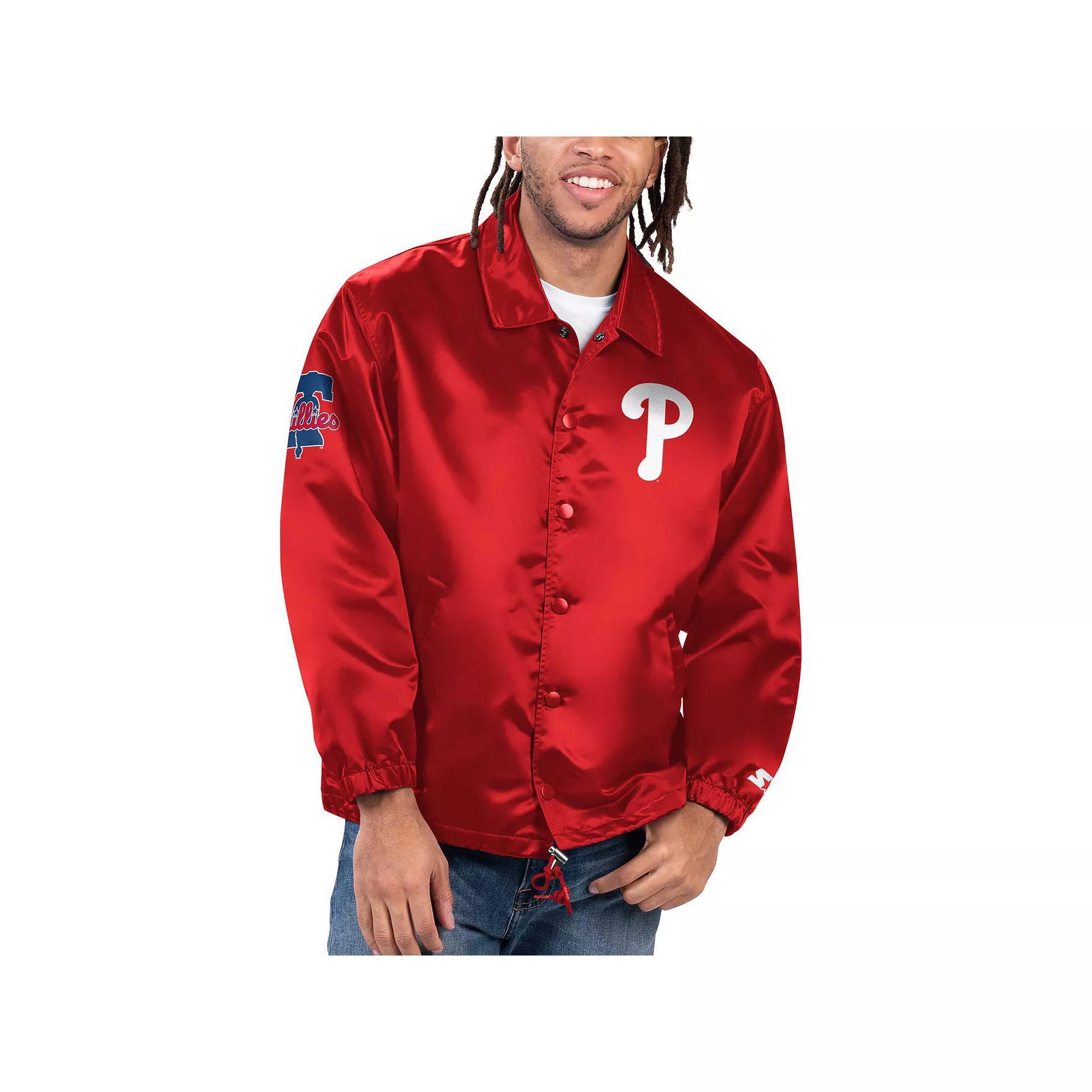 Men's Starter Red Philadelphia Phillies Option Route Satin Full-Snap Jacket, Size: Small Product Image
