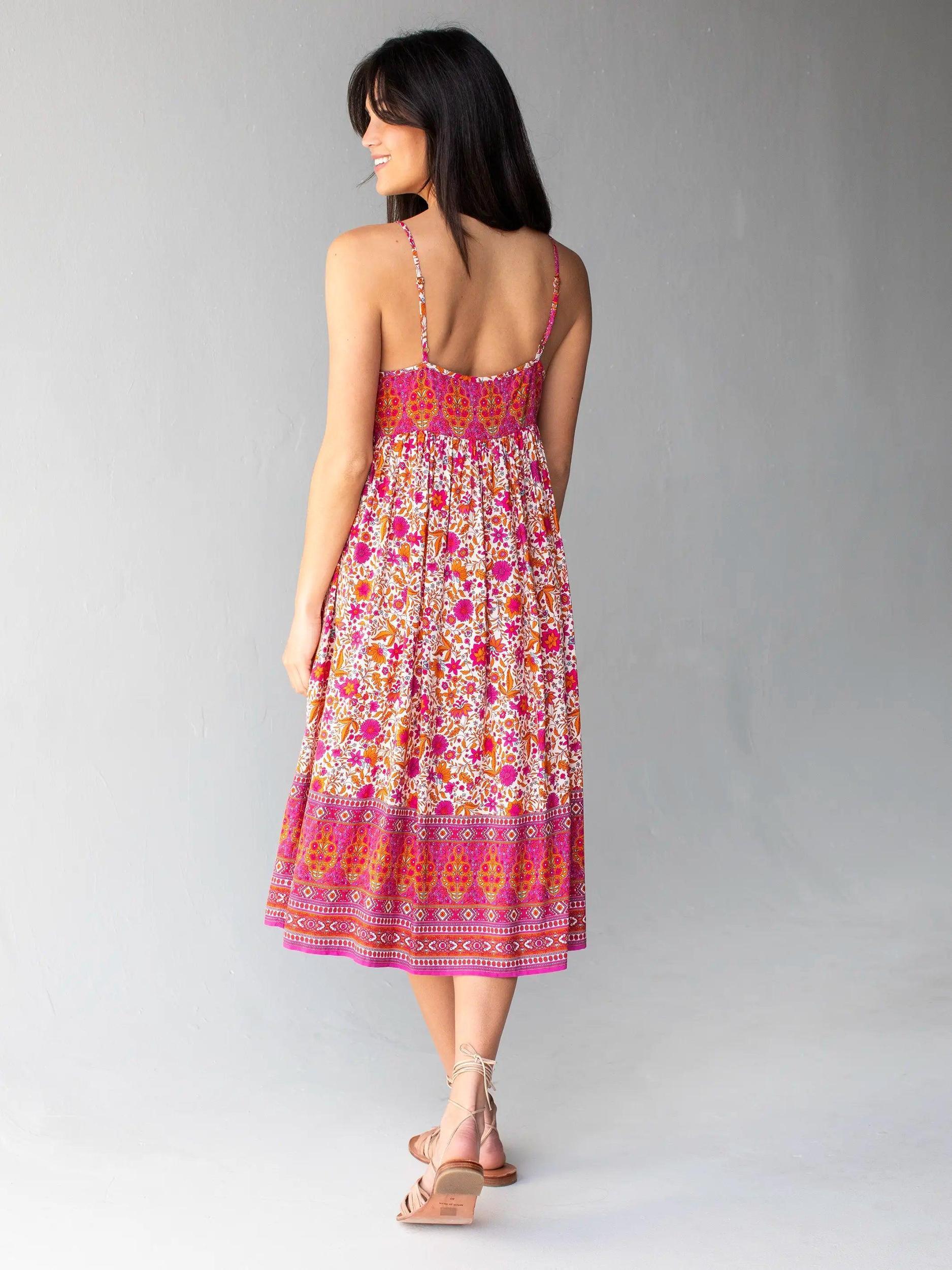 Gigi Midi Dress - Pink Floral Border Product Image