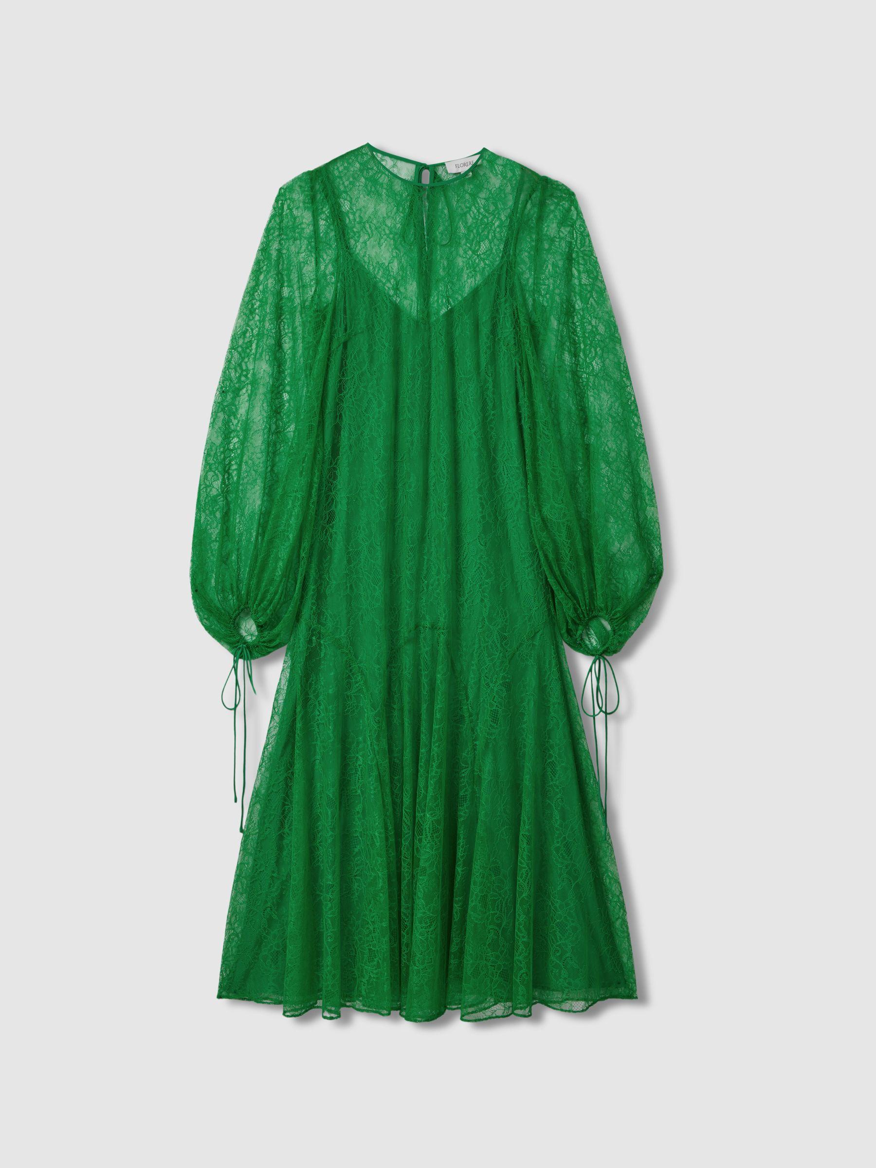 Florere Lace Midi Dress in Bright Green Product Image