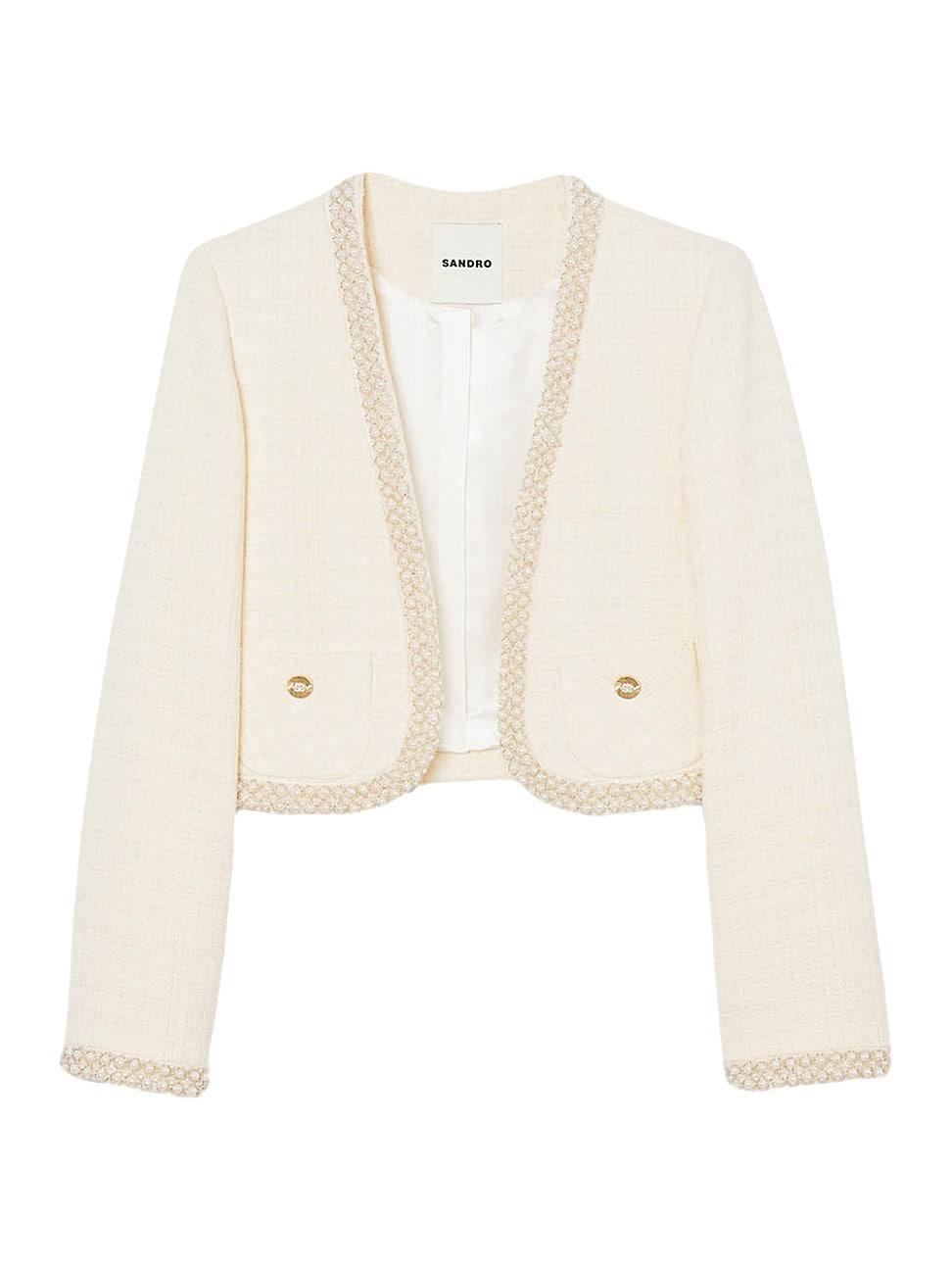 Sandro Bead Trim Cropped Tweed Jacket Product Image