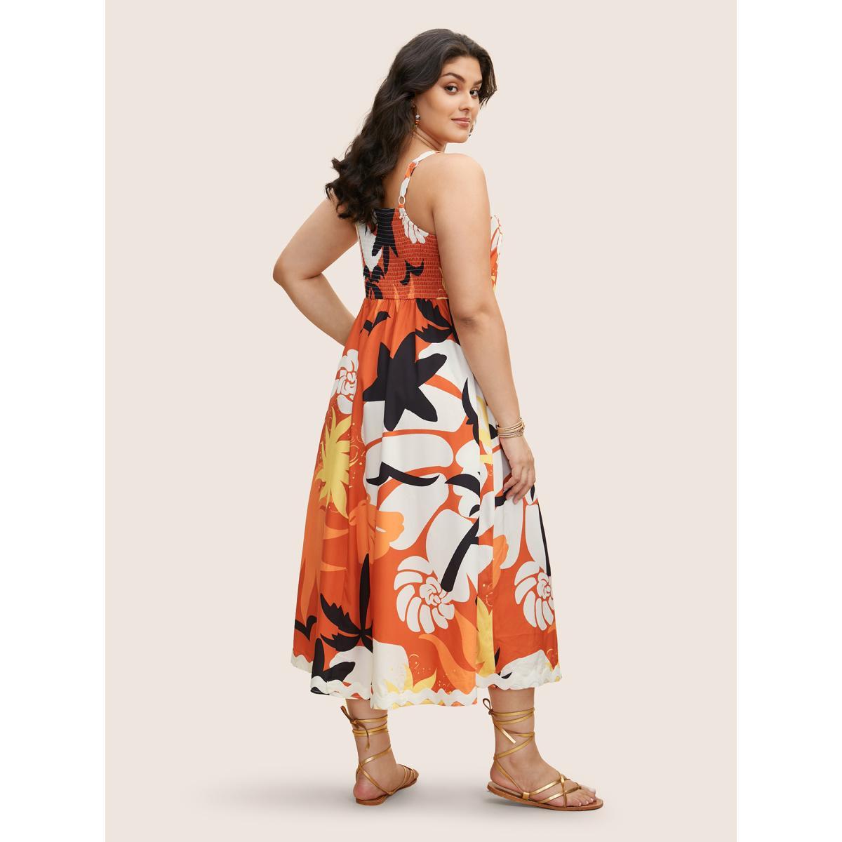 Plus Size Tropical Print Square Neck Maxi Dress Brightorange Women Resort Non Square Neck Sleeveless Curvy BloomChic 22-24/3X Product Image