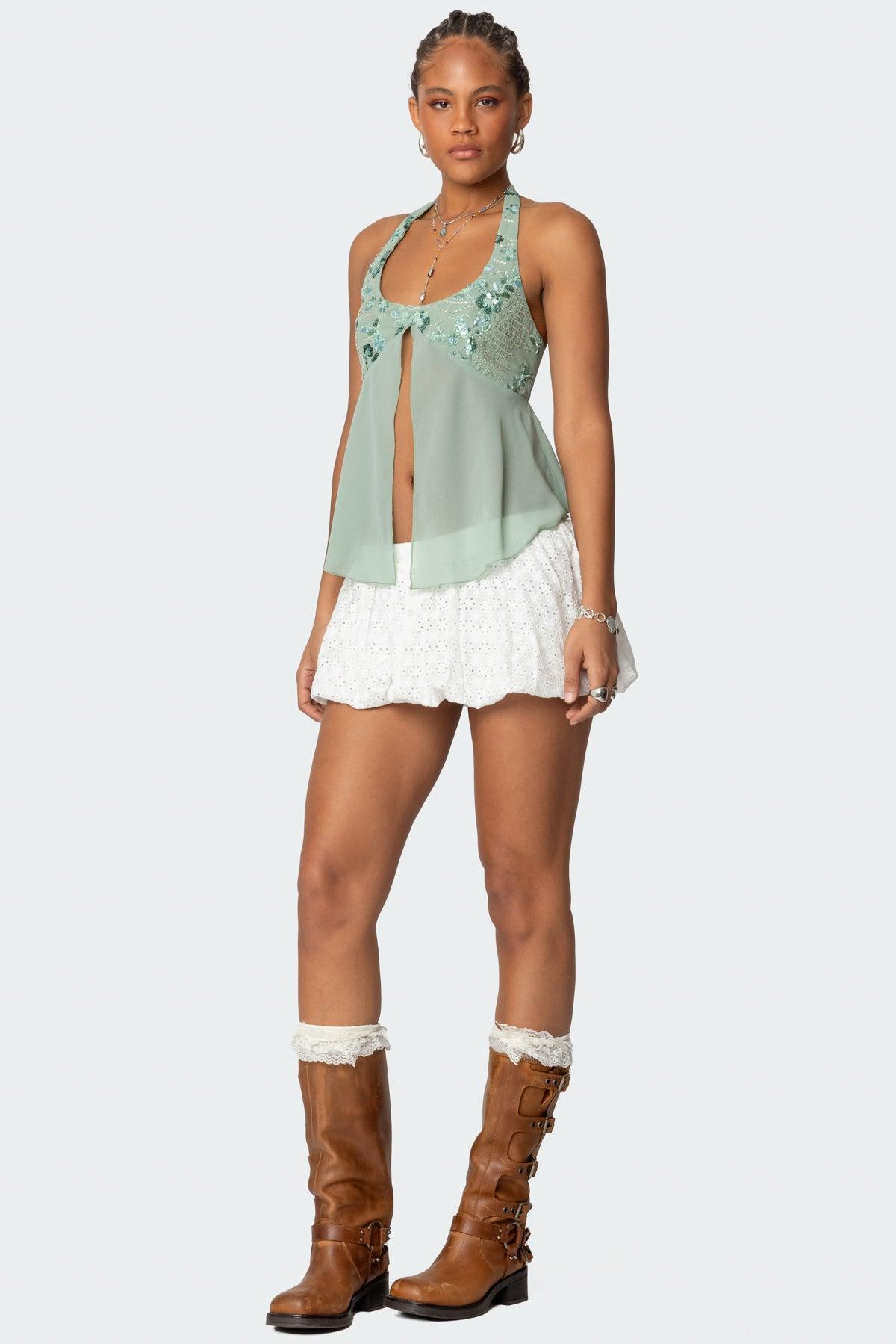 Sequin Chiffon Split Front Top Product Image