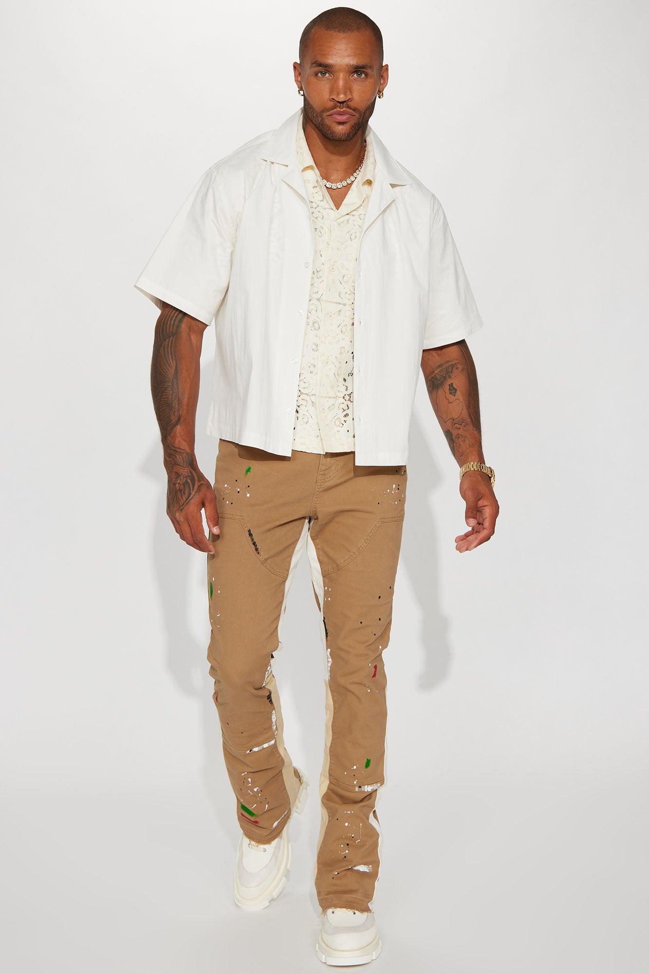 Both Ways Slim Stacked Flared Pants - Tan/Multi Product Image