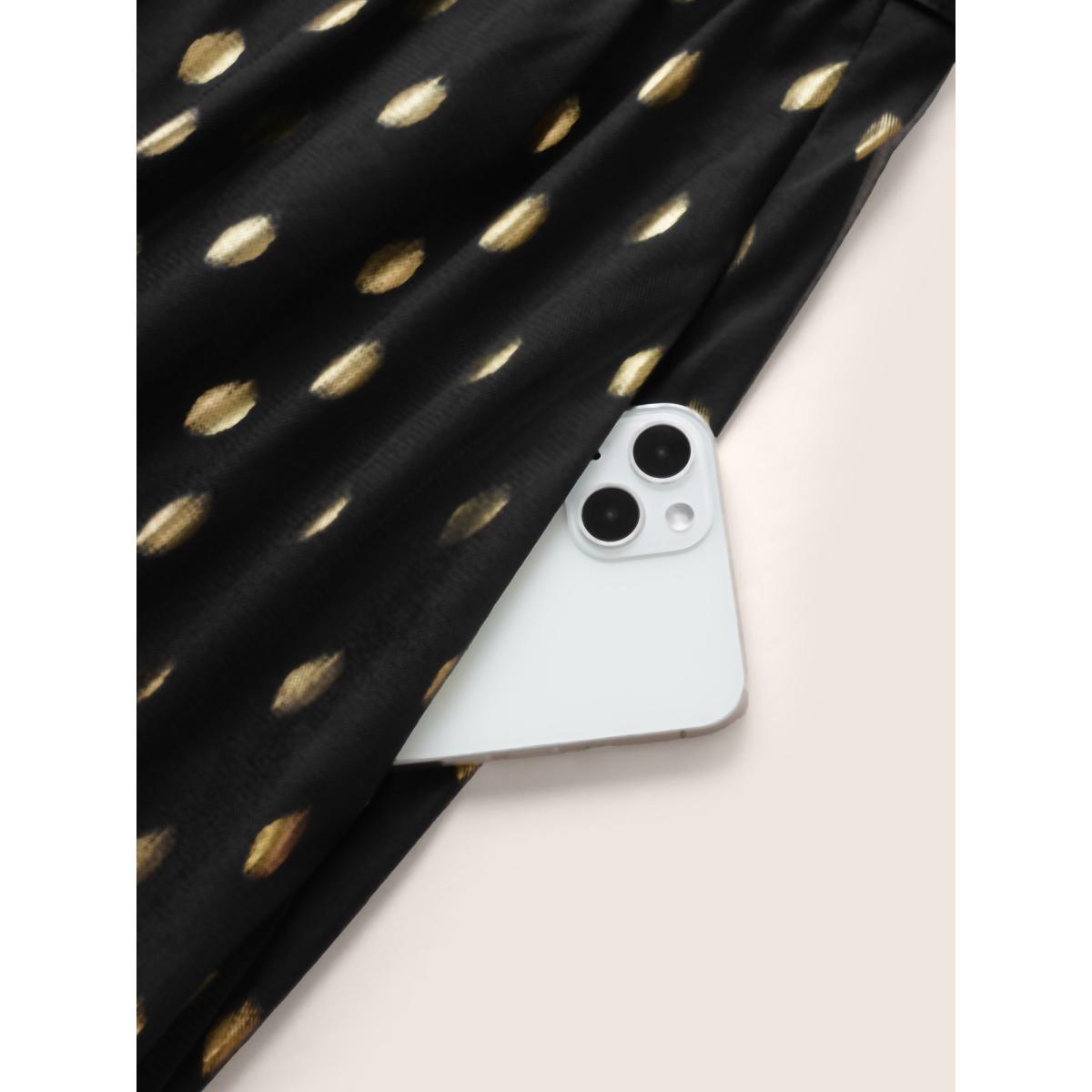 Plus Size Glitter Polka Dot Pocket Patchwork Tank Dress Black Women Cocktail Non V-neck Sleeveless Curvy Midi Dress BloomChic 18-20/2X Product Image